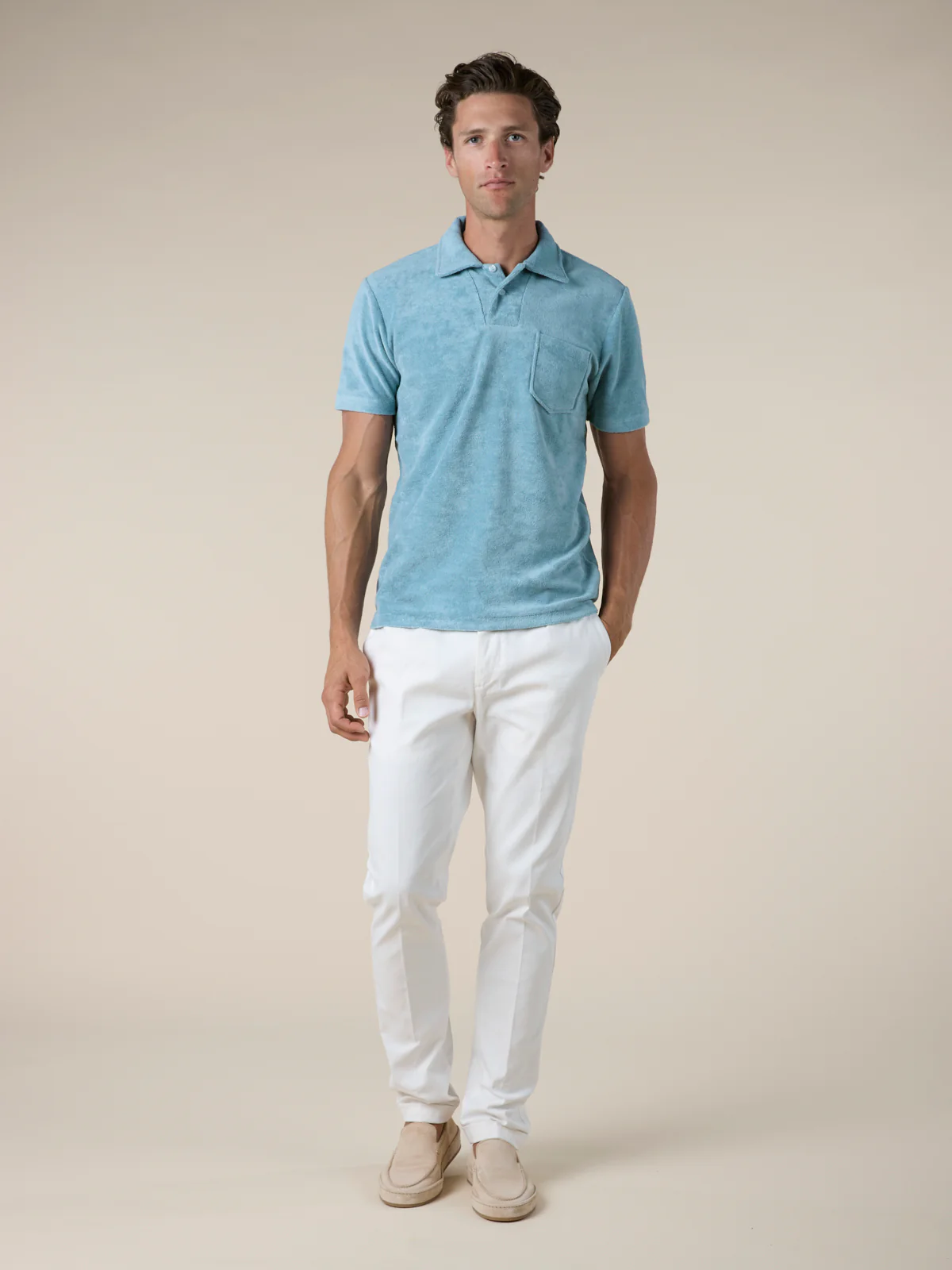 Petrol Terry Towelling Polo Shirt - Image 5
