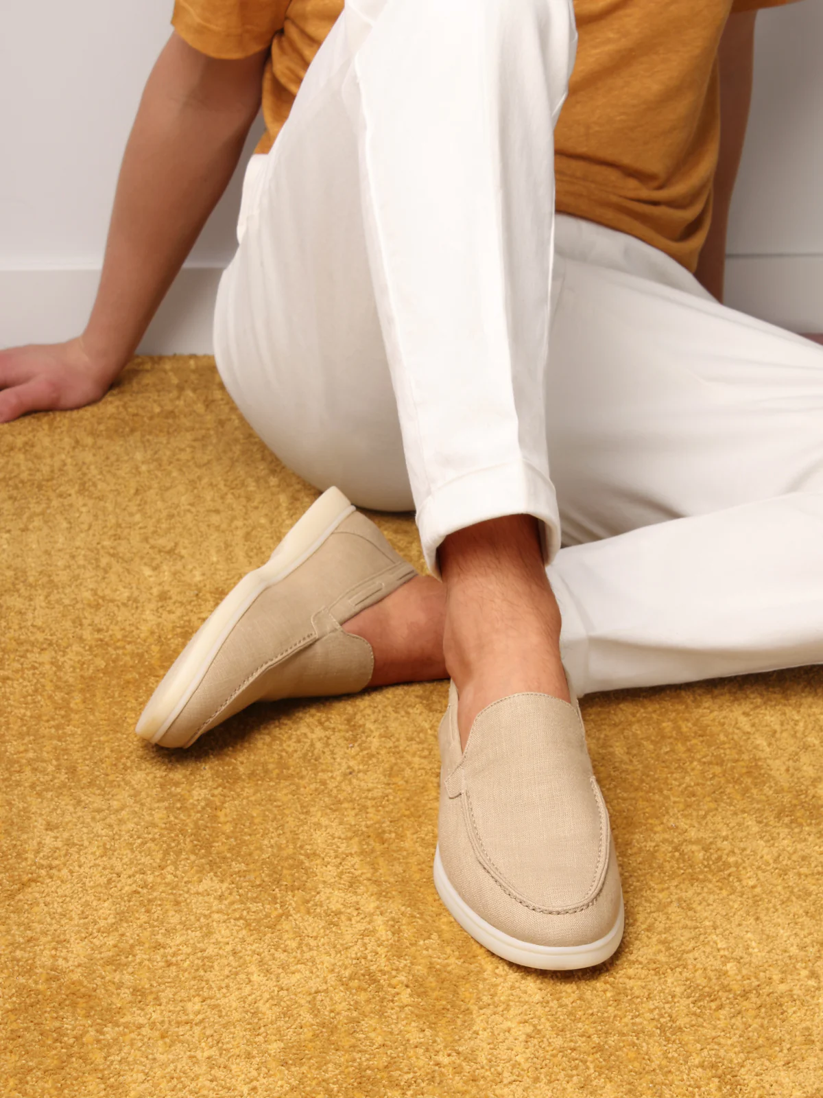 Beige Linen Yacht Loafers - Image 2