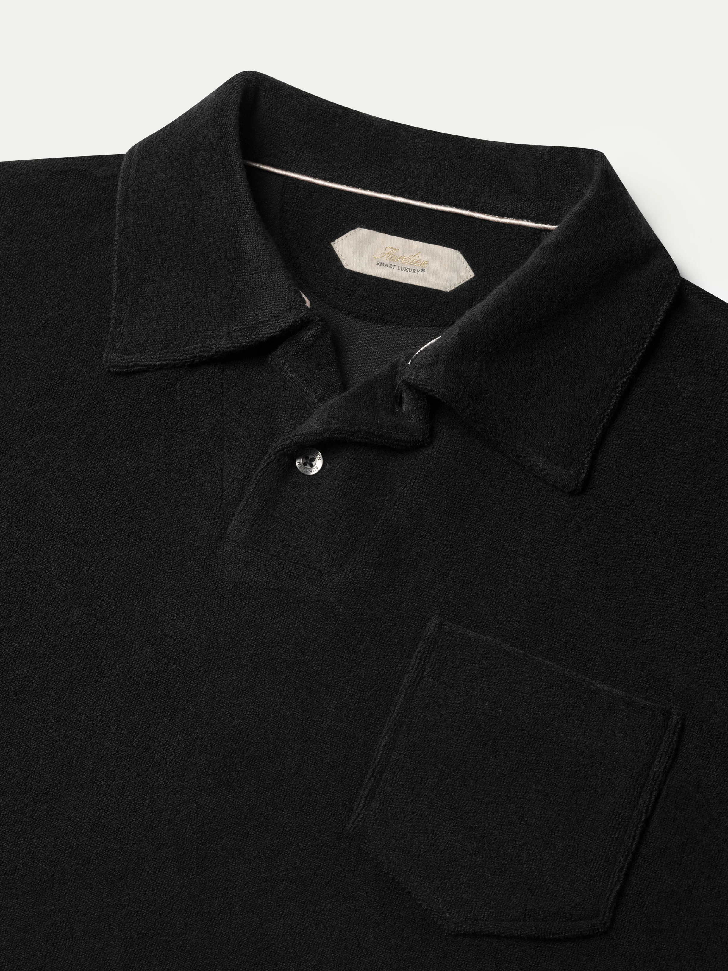 Black Terry Towelling Polo Shirt - Image 2