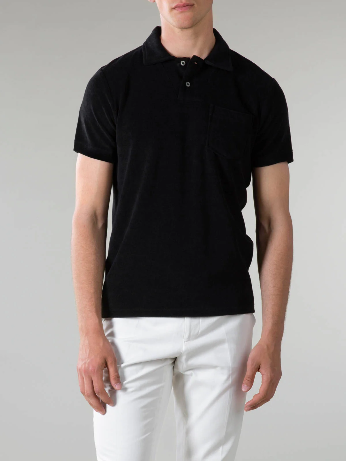 Black Terry Towelling Polo Shirt - Image 3