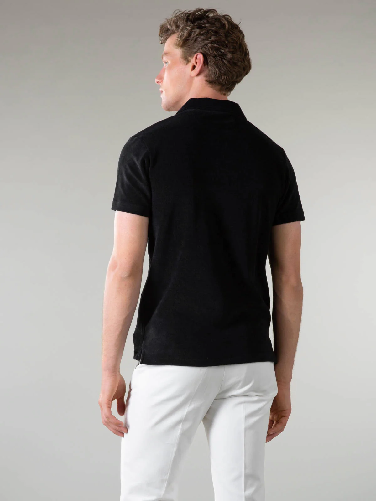 Black Terry Towelling Polo Shirt - Image 4