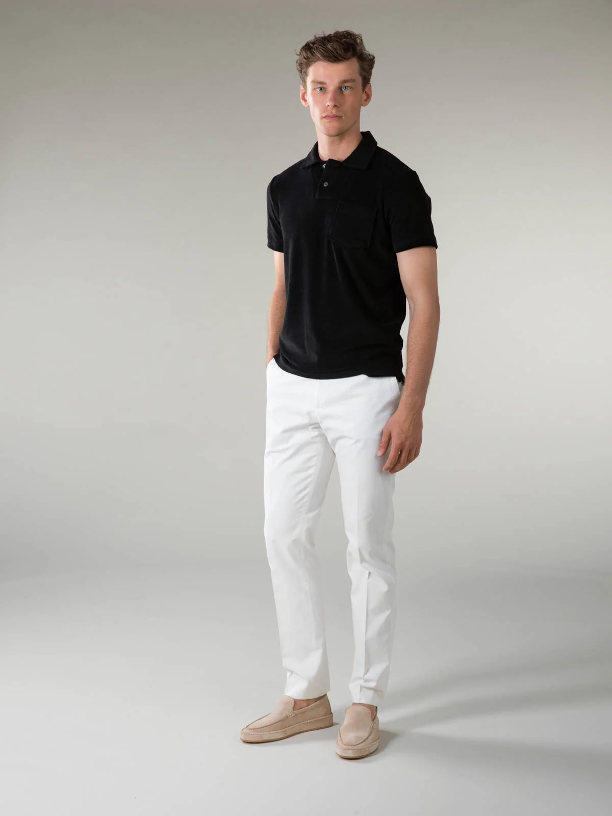 Black Terry Towelling Polo Shirt - Image 6