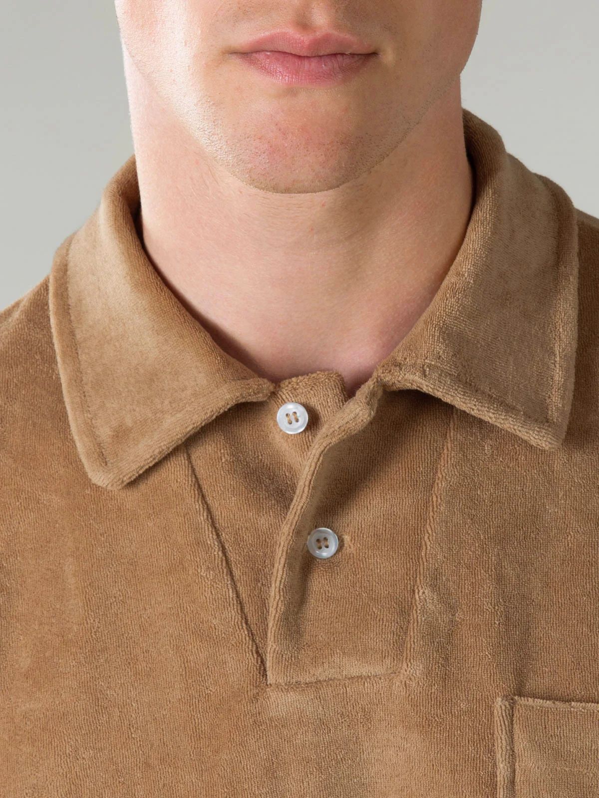 Caramel Terry Towelling Polo Shirt - Image 3