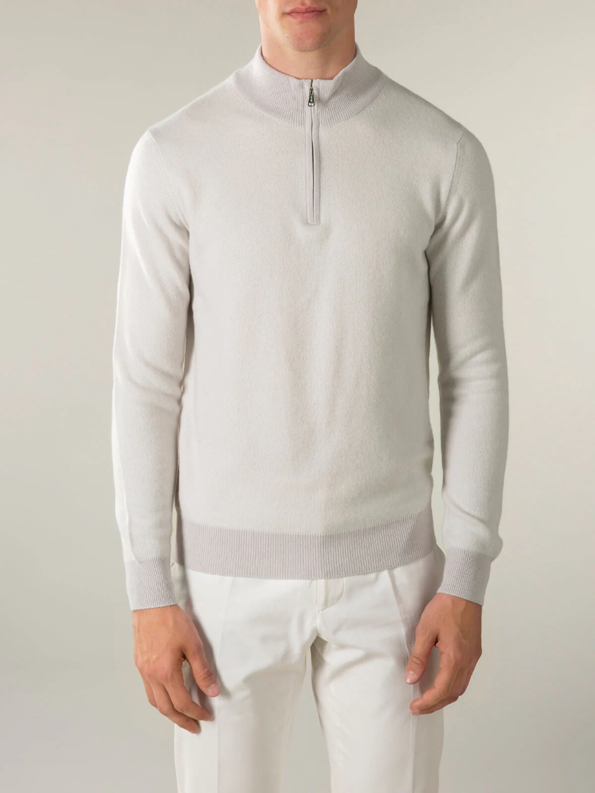 Light Grey Jaquard Zipper Sweater - Image 2