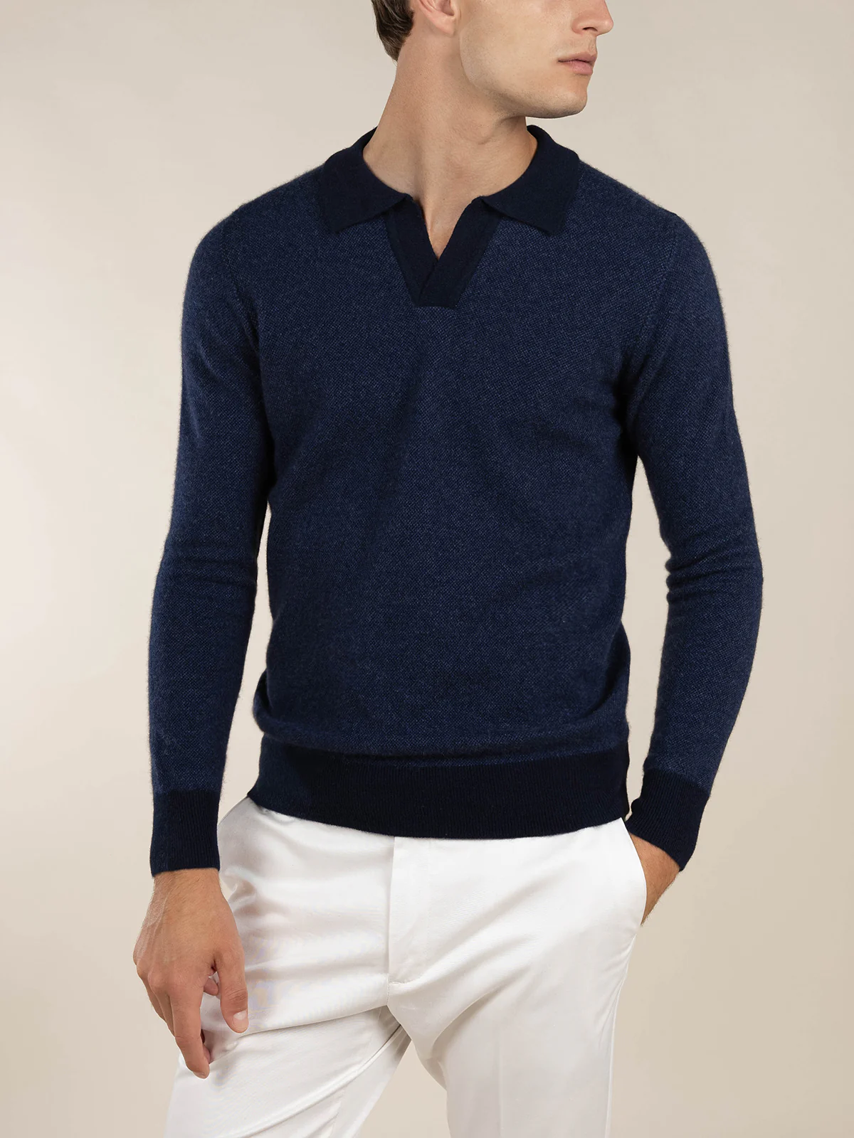 Navy Jaquard Polo - Image 2