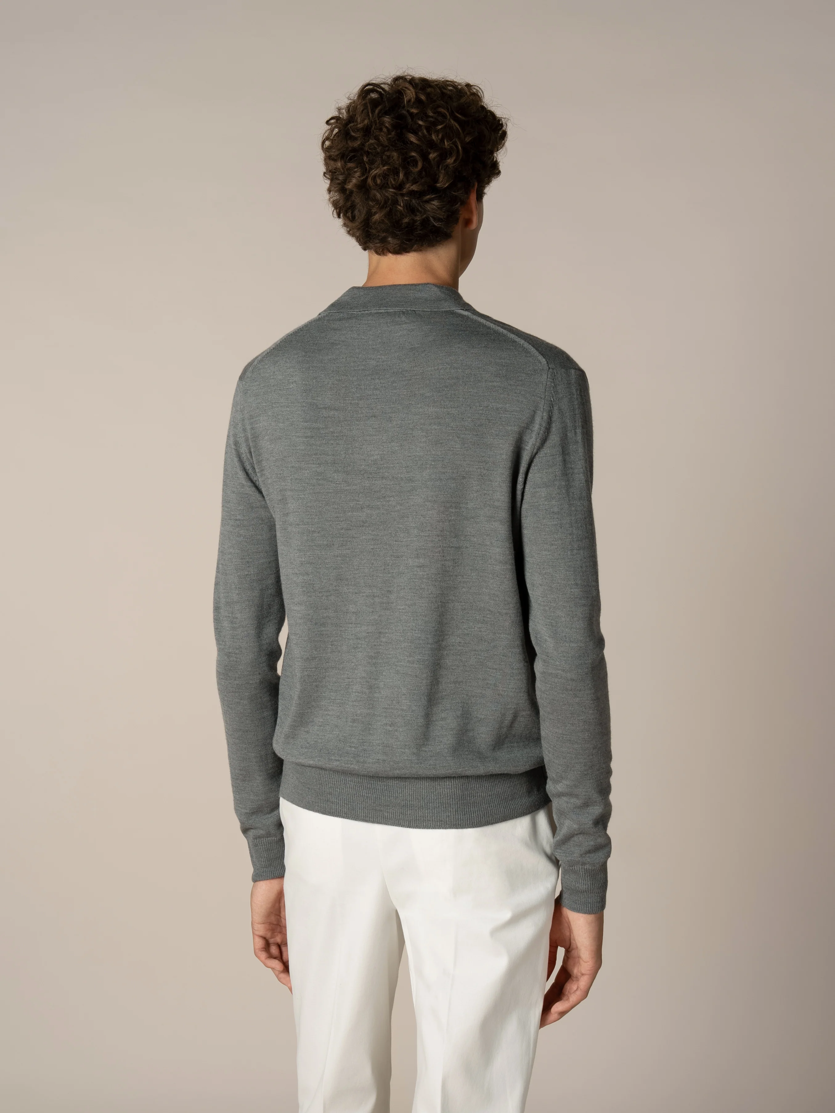 Extrafine Merino Buttonless Polo Dark Grey - Image 5