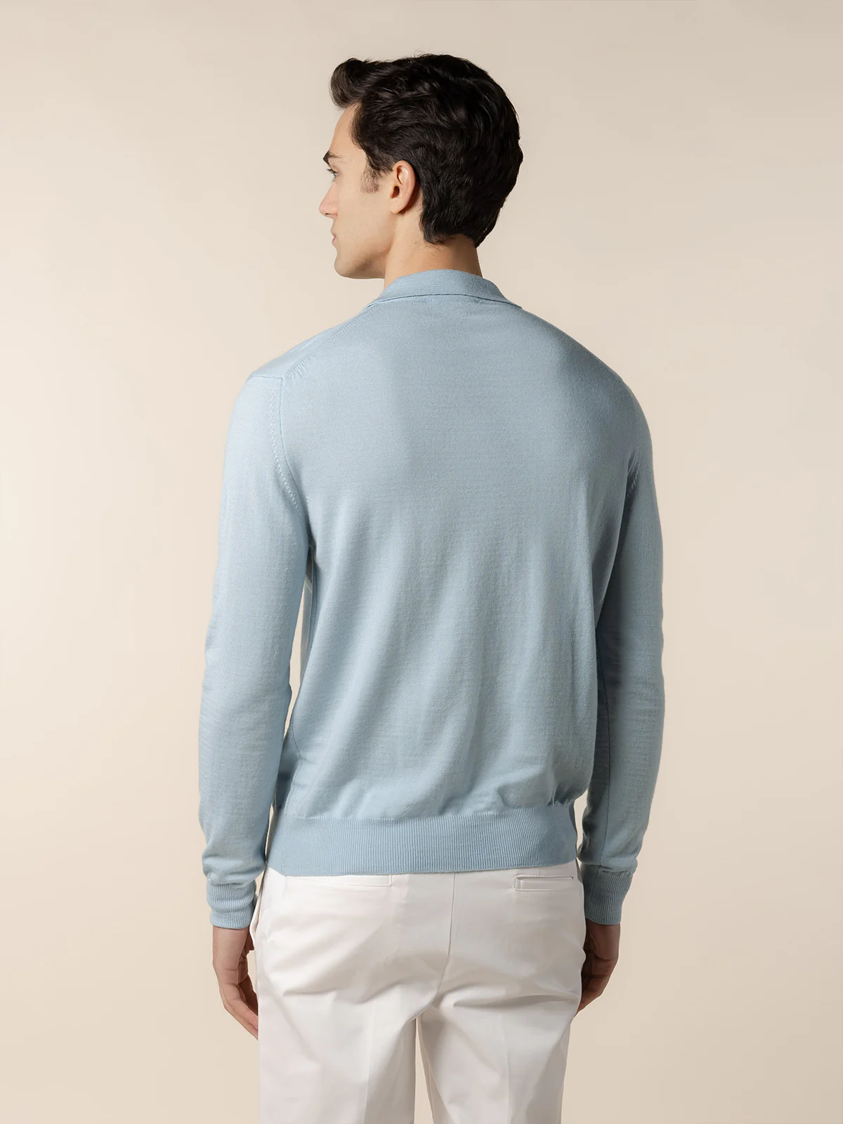 Extrafine Merino Buttonless Polo Cool Blue - Image 5