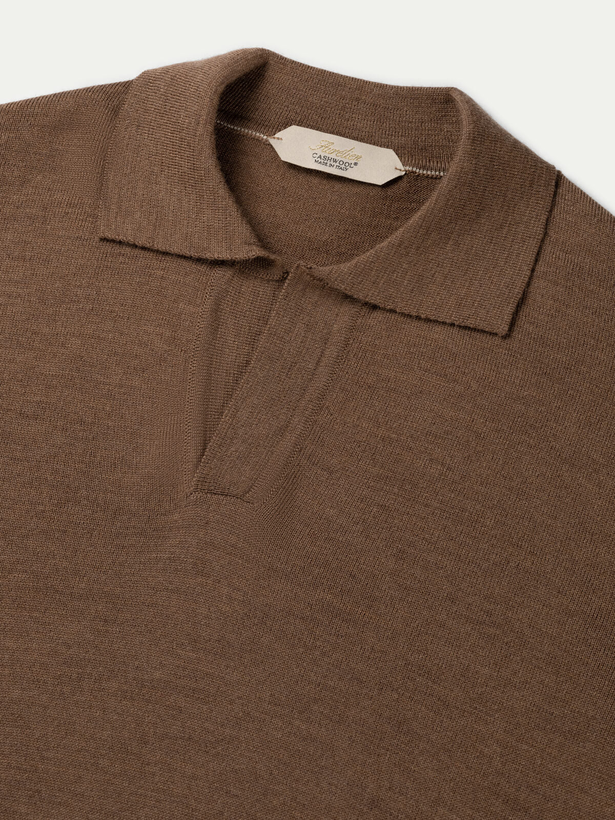 Extrafine Merino Buttonless Polo Golden Brown - Image 3