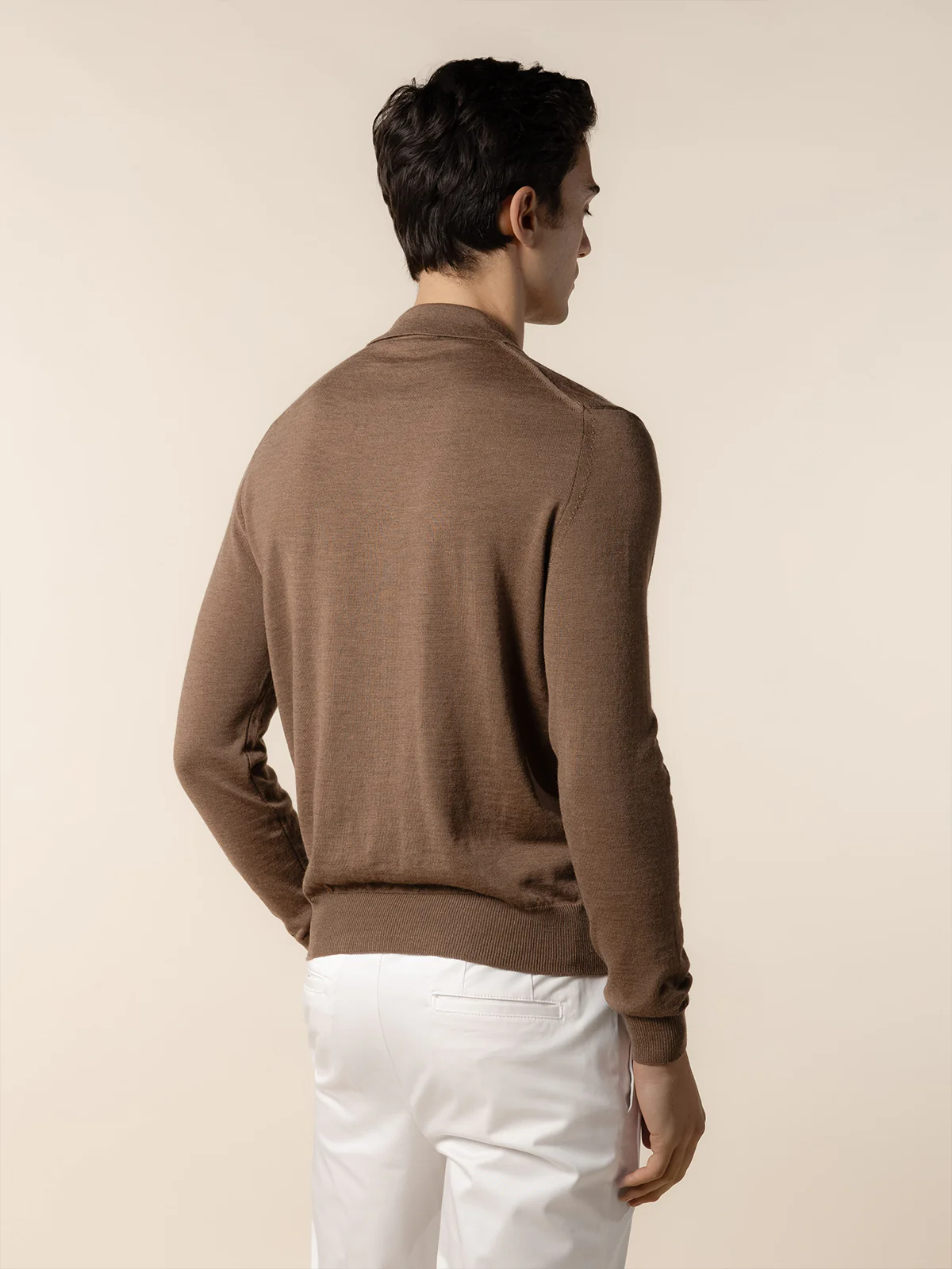 Extrafine Merino Buttonless Polo Golden Brown - Image 5