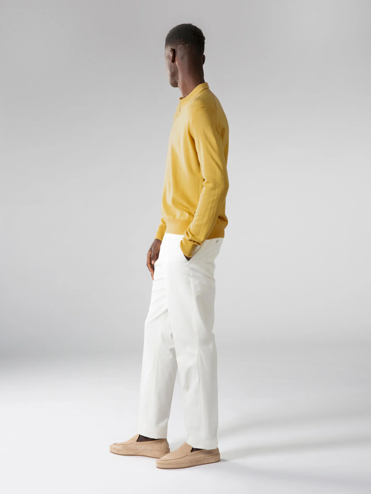 Extrafine Merino Buttonless Polo Mustard - Image 5