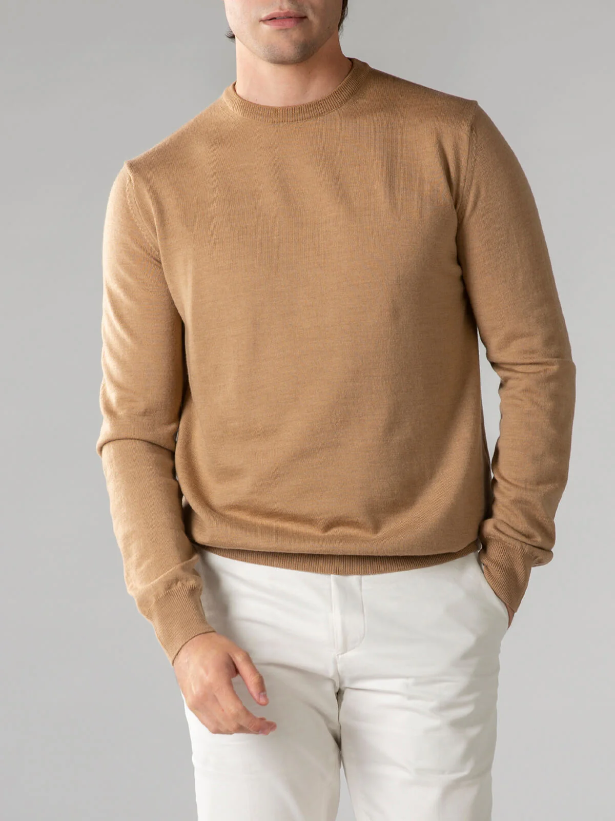 Extrafine Merino Crew Neck Sweater Beige - Image 4