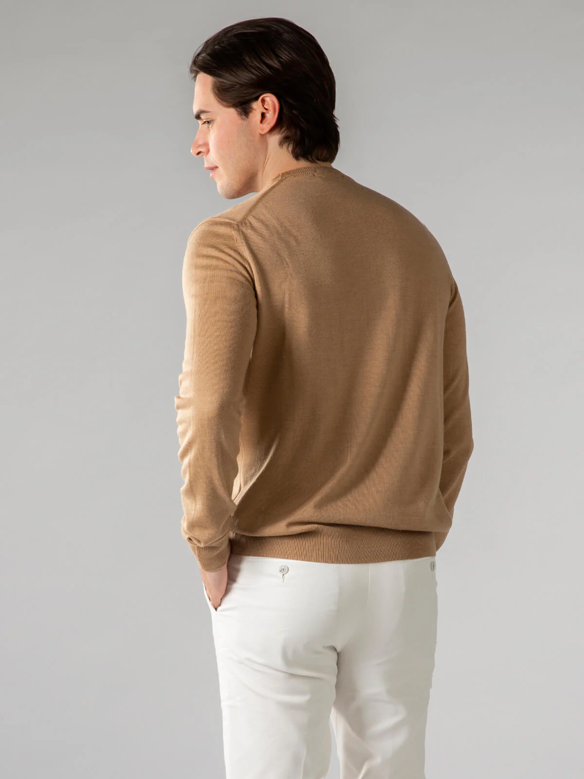 Extrafine Merino Crew Neck Sweater Beige - Image 5