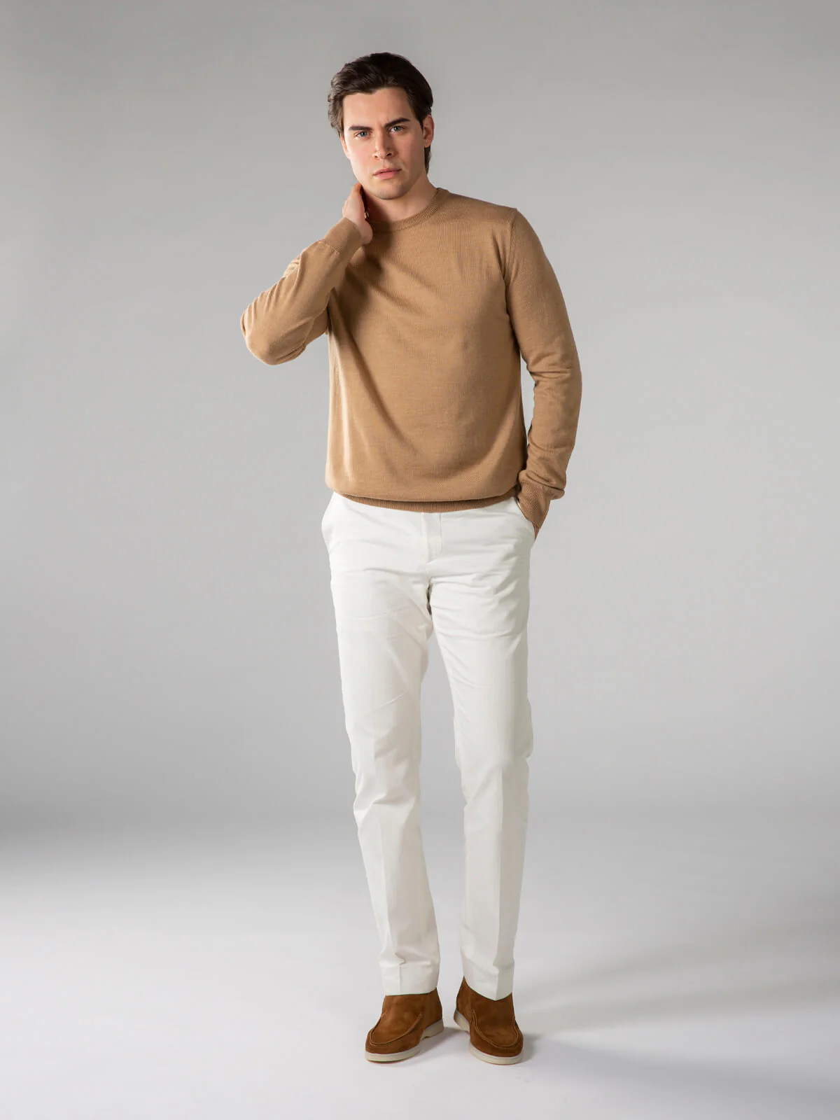 Extrafine Merino Crew Neck Sweater Beige - Image 7