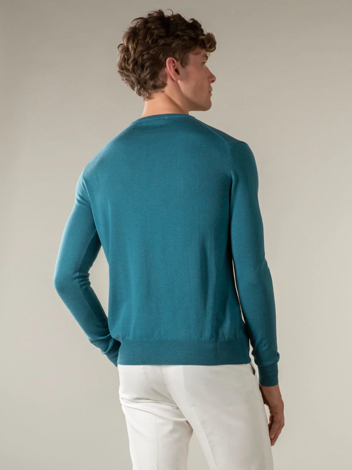 Extrafine Merino Crew Neck Sweater Carribean Blue - Image 4