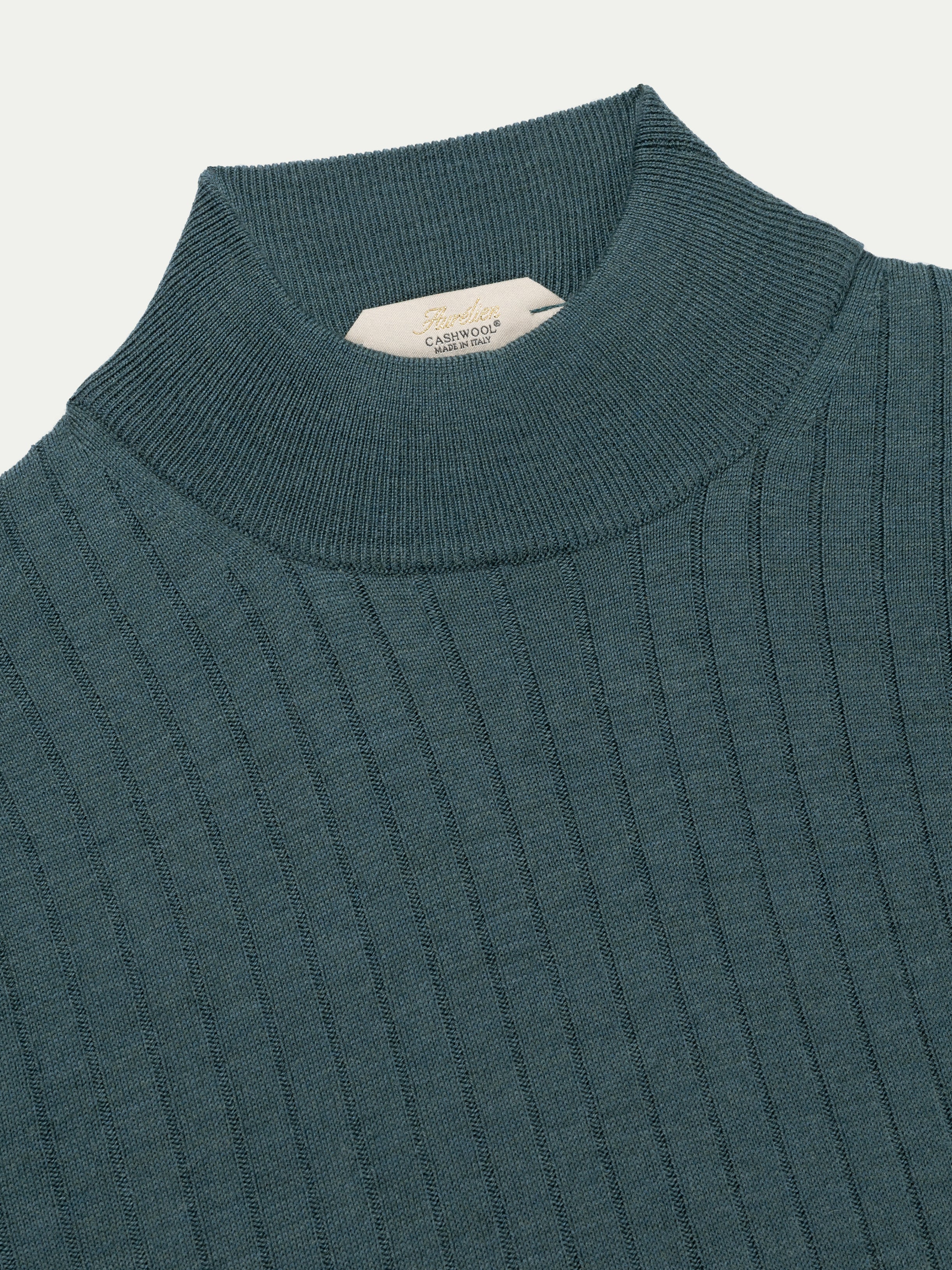 Extrafine Merino Mockneck Ribbed Dark Aquamarine - Image 3
