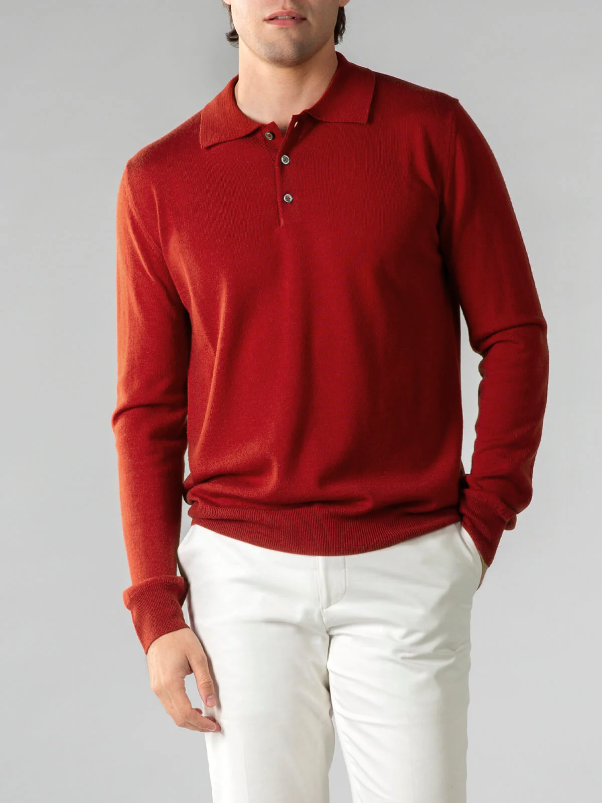 Extrafine Merino Polo Burnt Sienna - Image 2