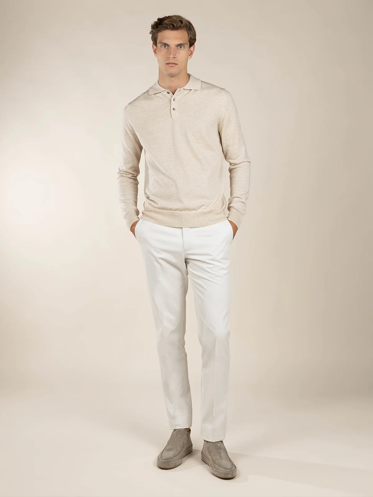 Extrafine Merino Polo Light Beige - Image 6
