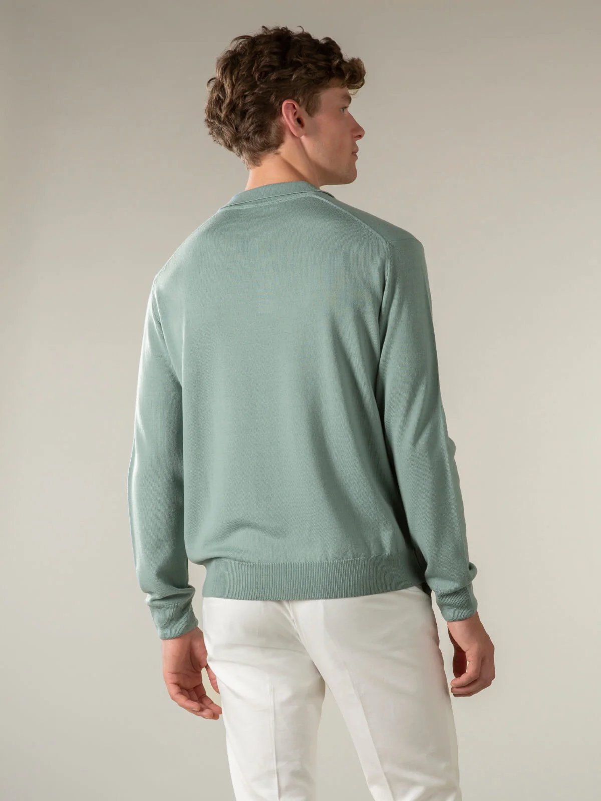 Extrafine Merino Polo Light Green - Image 4