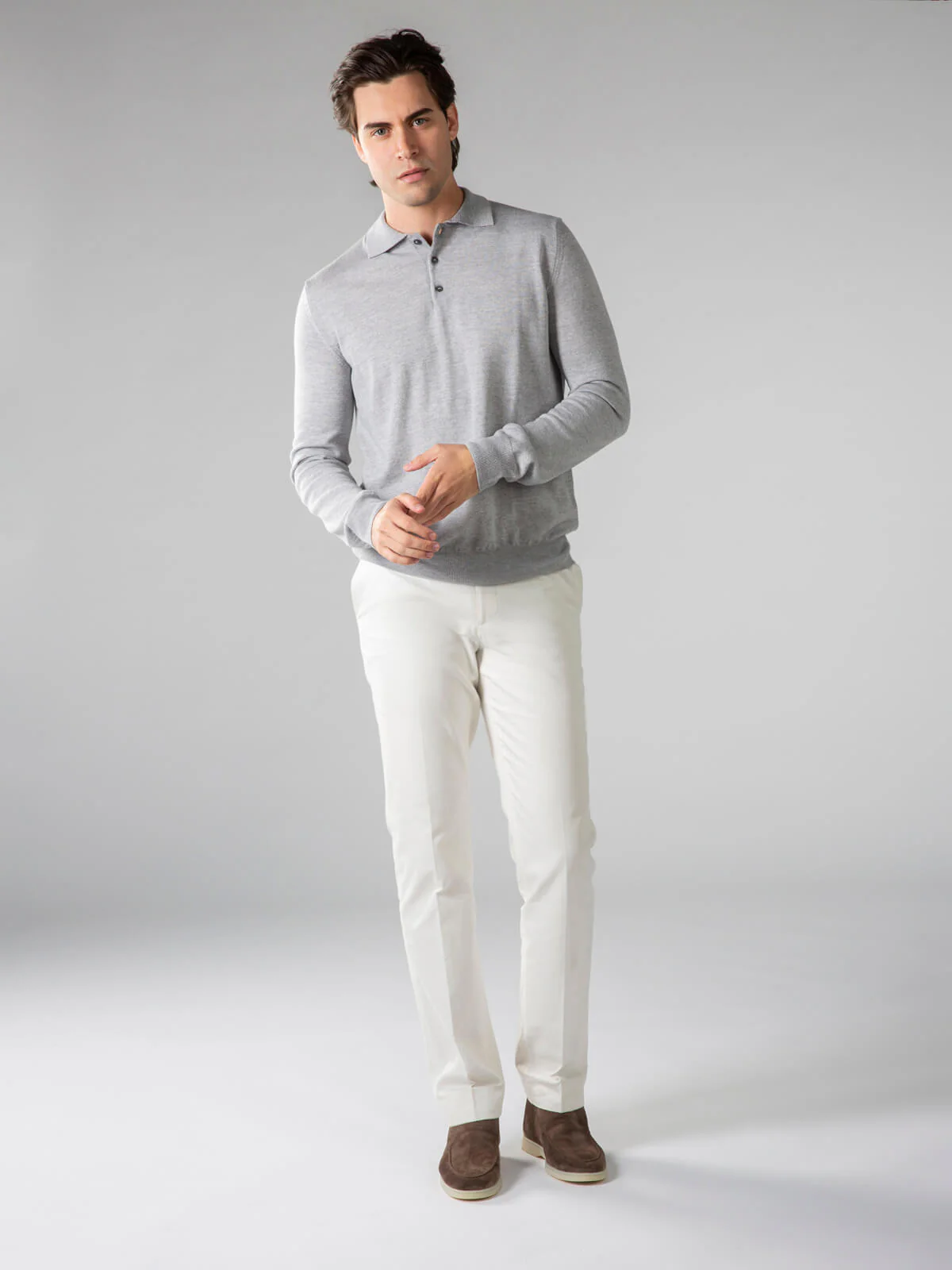 Extrafine Merino Polo Light Grey - Image 6