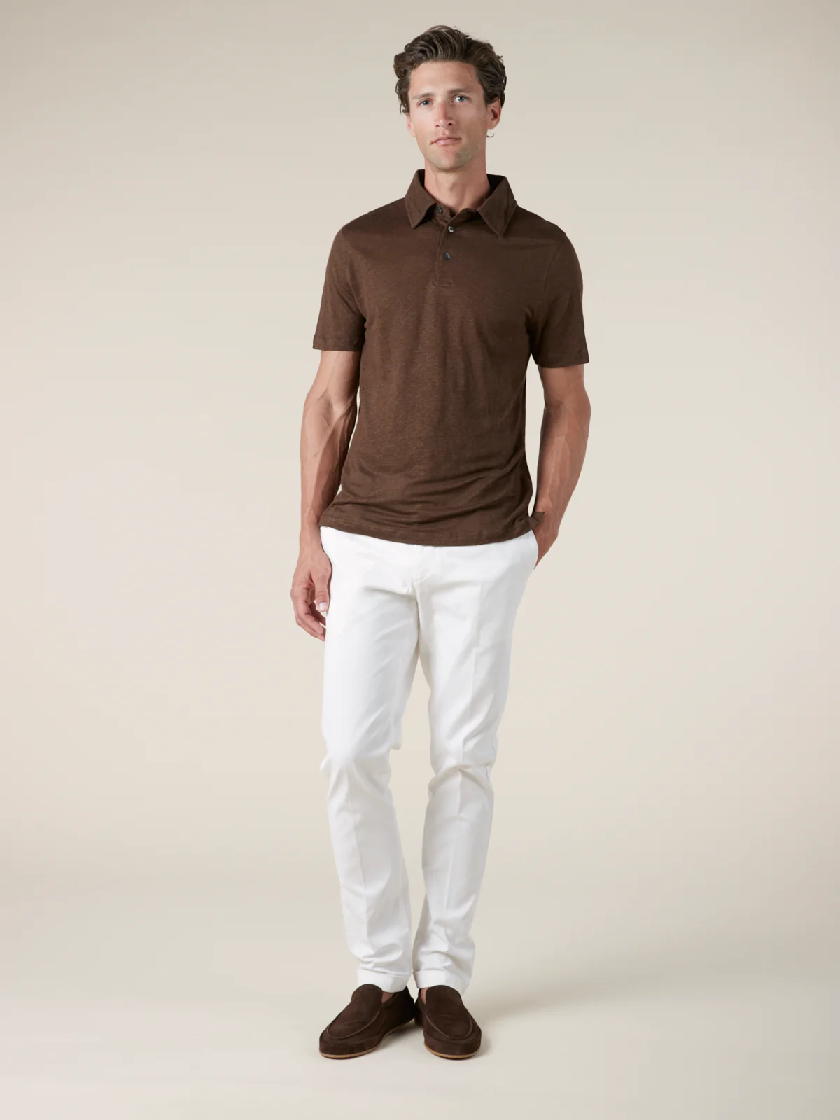 Chocolate Linen Polo Shirt - Image 6
