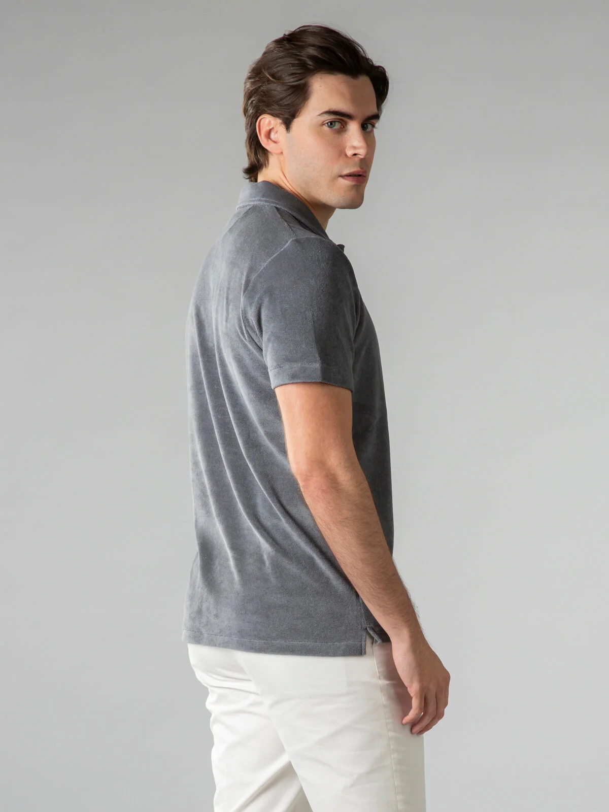 Dark Grey Terry Towelling Polo Shirt - Image 4