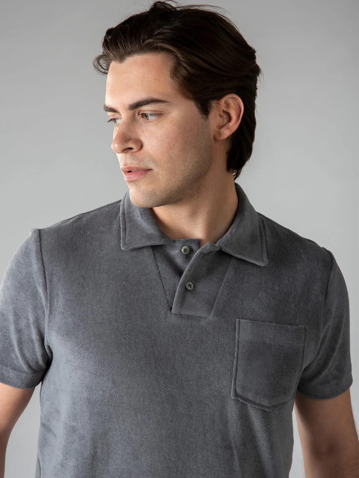 Dark Grey Terry Towelling Polo Shirt - Image 5