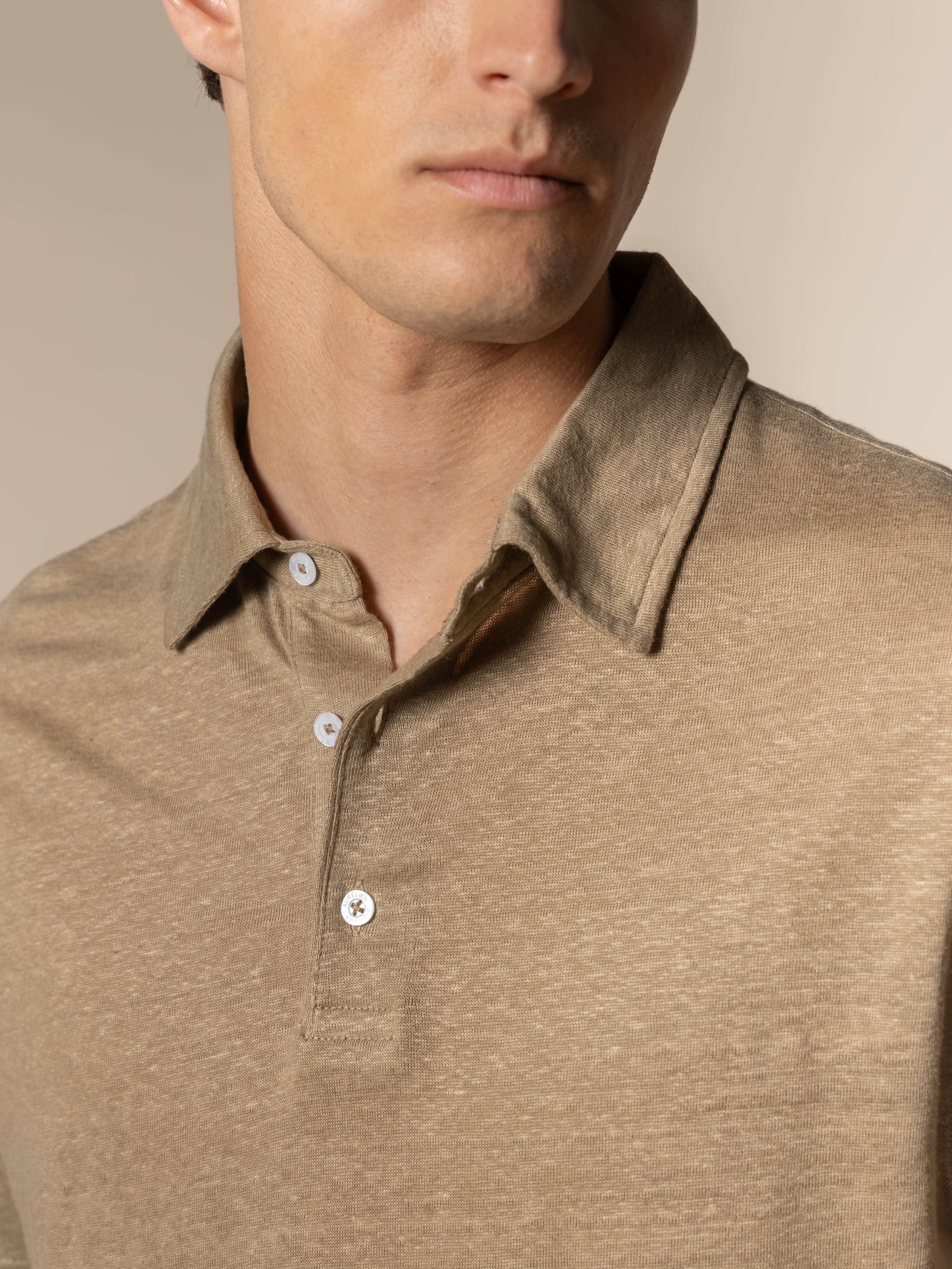 Dark Taupe Linen Polo Shirt - Image 3