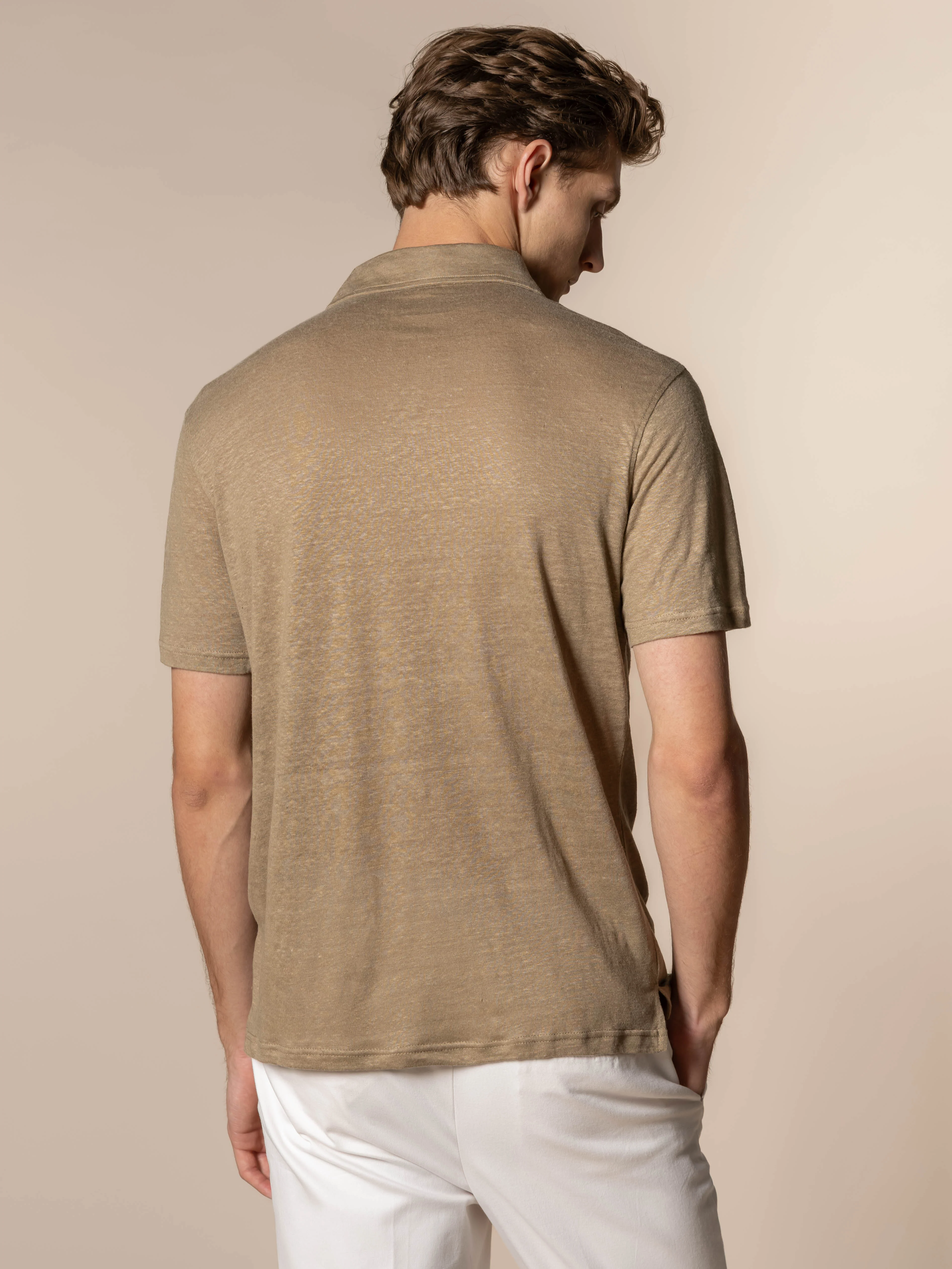 Dark Taupe Linen Polo Shirt - Image 4