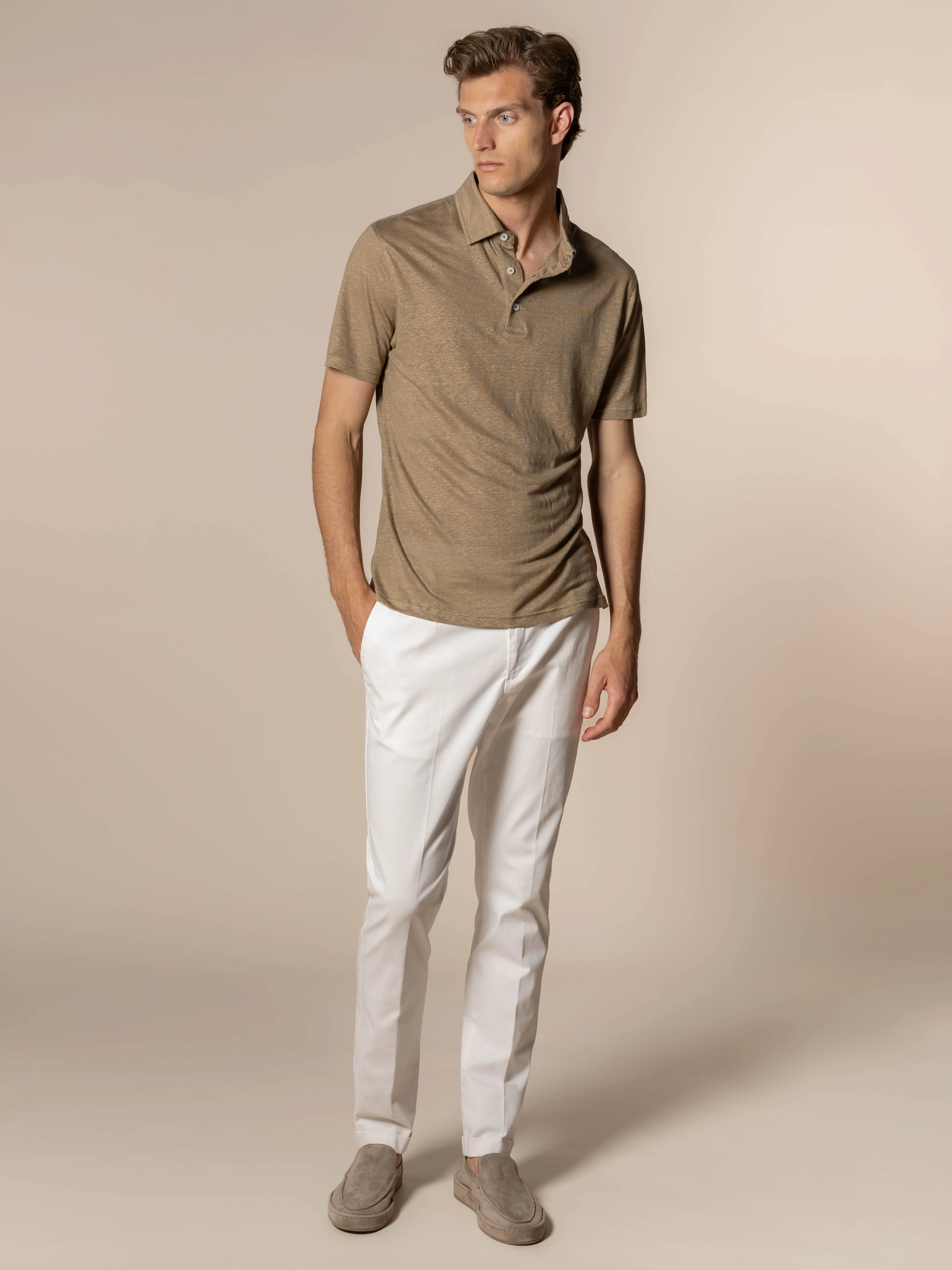 Dark Taupe Linen Polo Shirt - Image 5