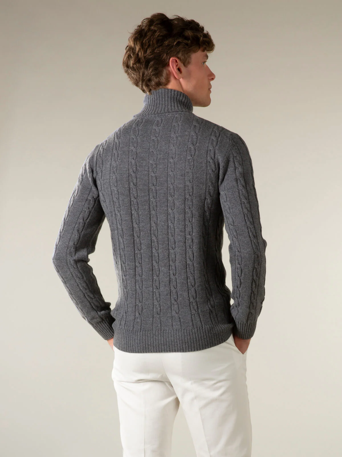 Dolcevita Cable Knit Sweater Dark Grey - Image 5