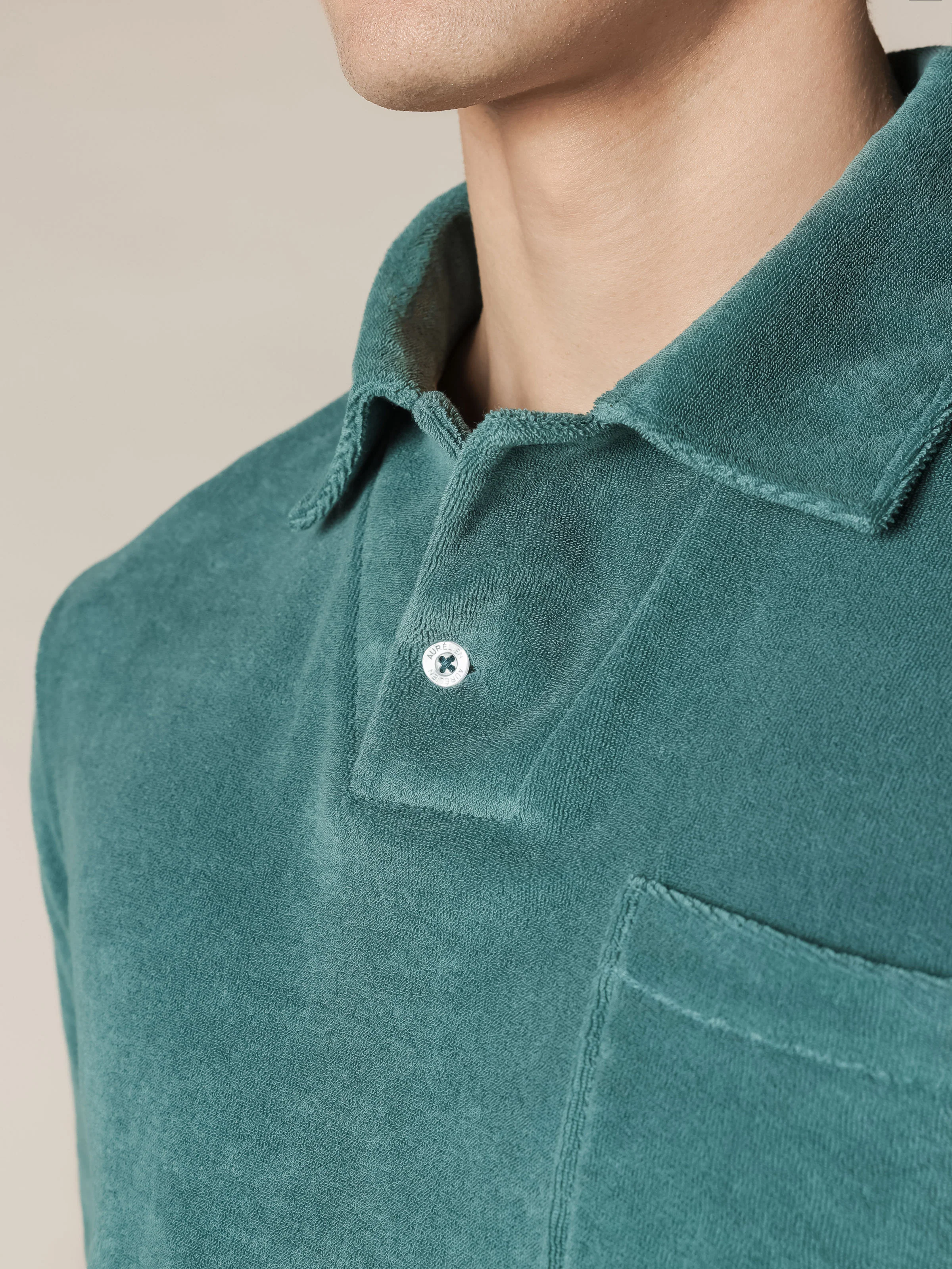 Emerald Terry Towelling Polo Shirt - Image 3