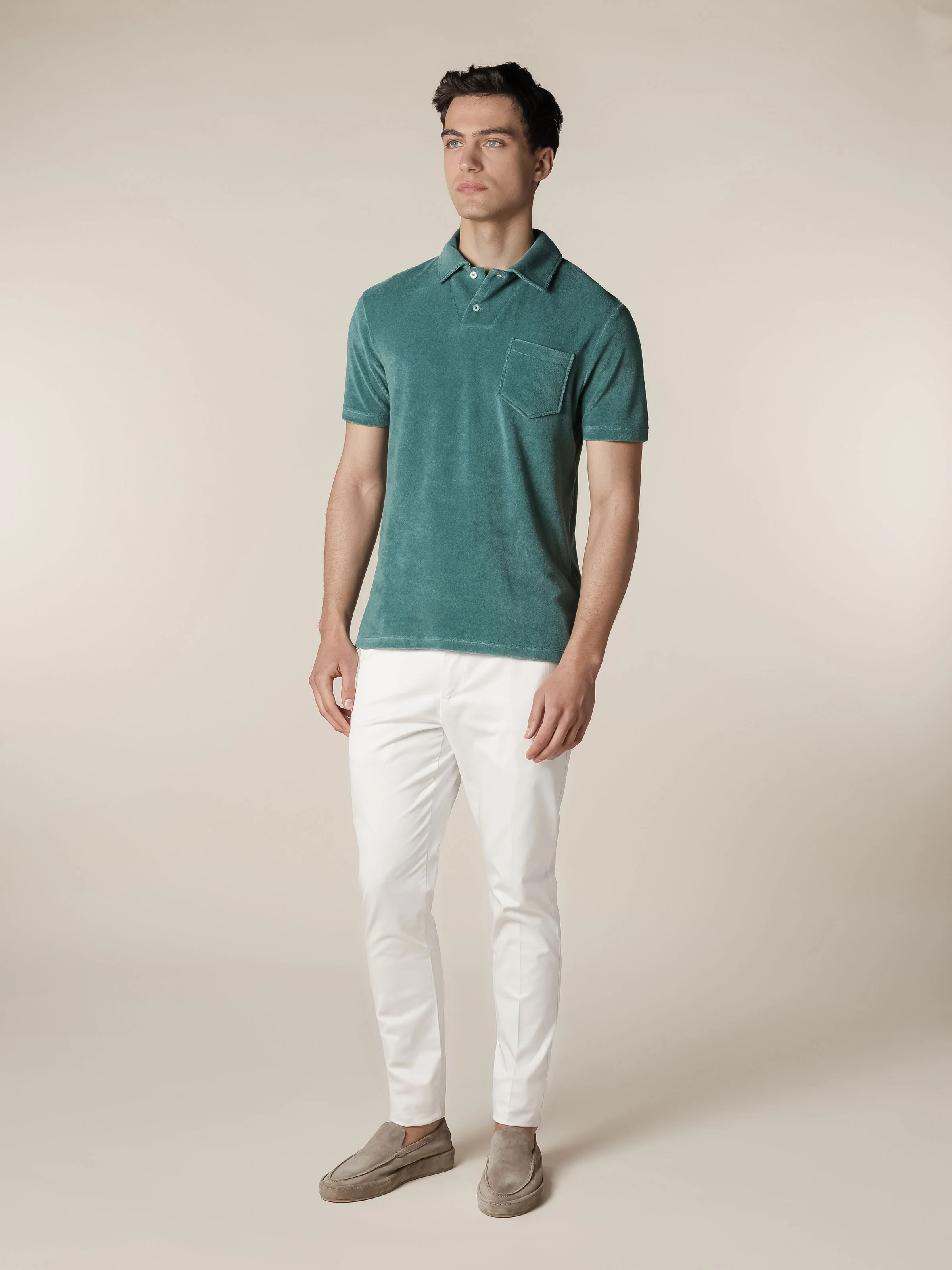 Emerald Terry Towelling Polo Shirt - Image 4