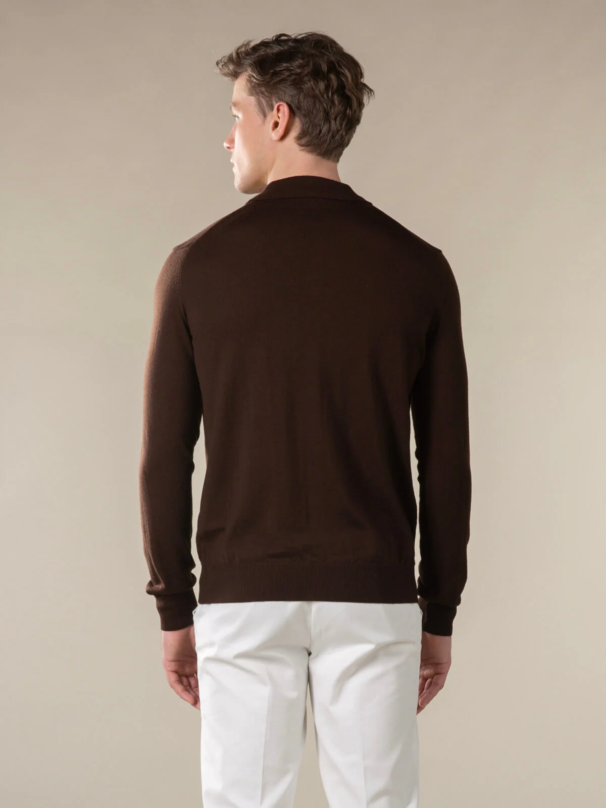 Extrafine Merino Buttonless Polo Brown - Image 5
