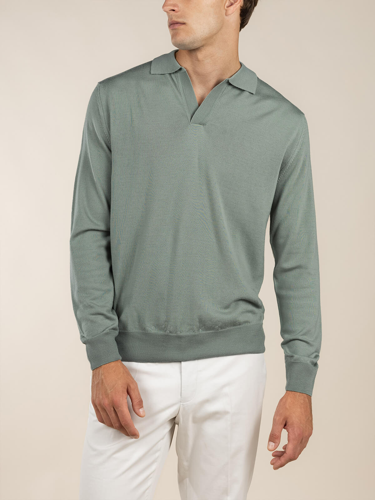 Extrafine Merino Buttonless Polo Pistache - Image 2