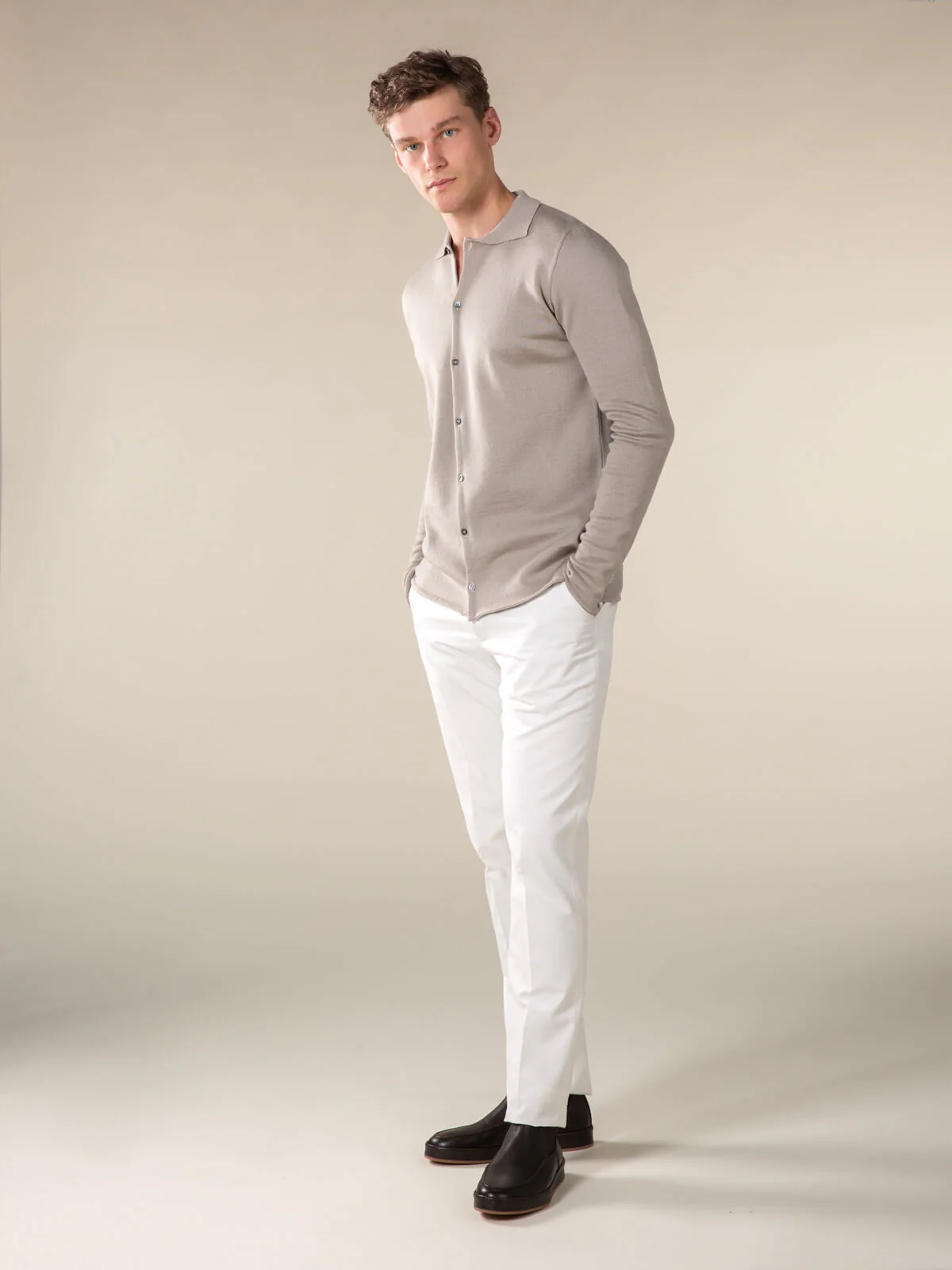 Extrafine Merino Knitted Shirt Greige - Image 5