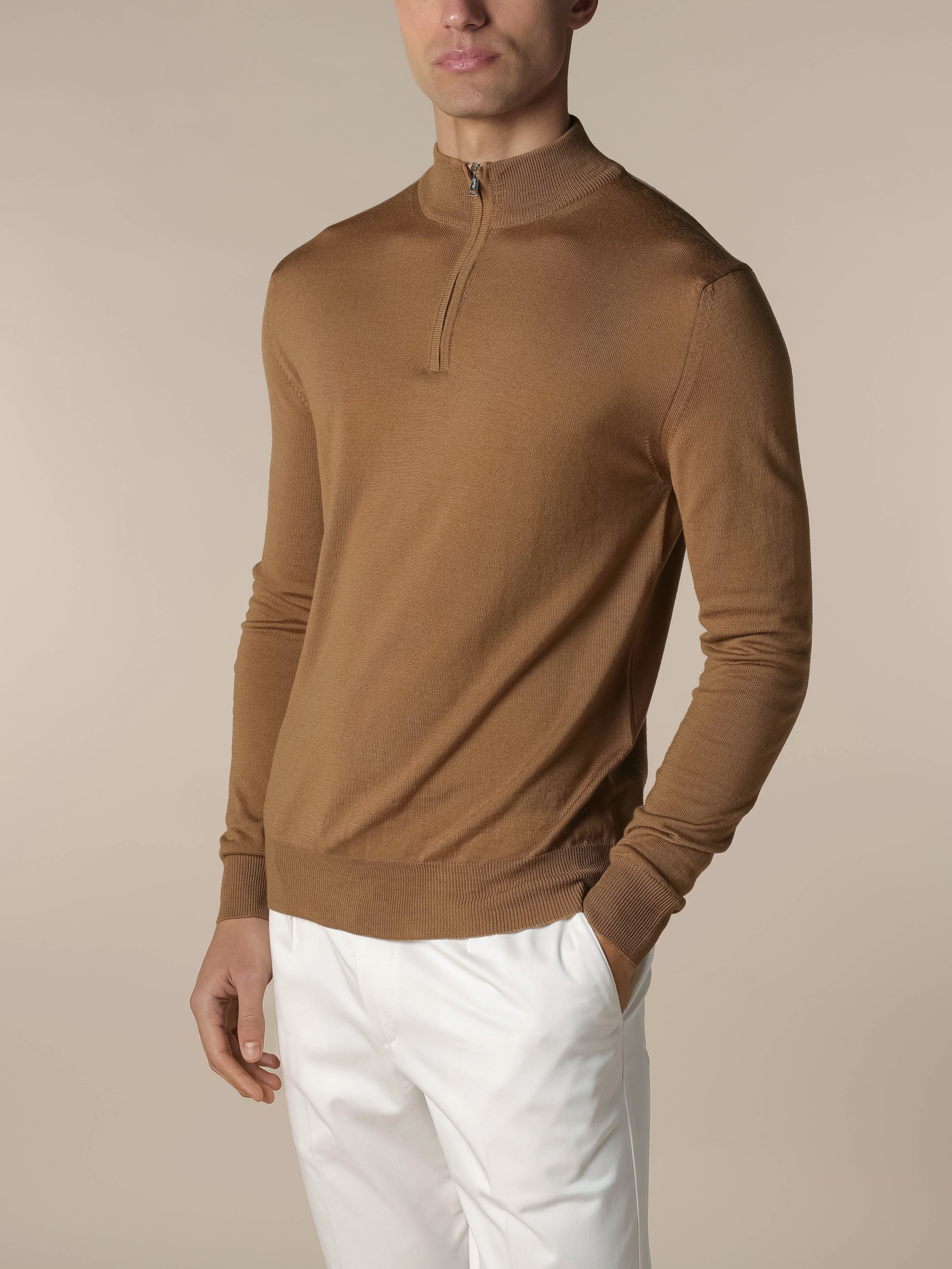 Extrafine Merino Zipper Sweater Caramel - Image 2