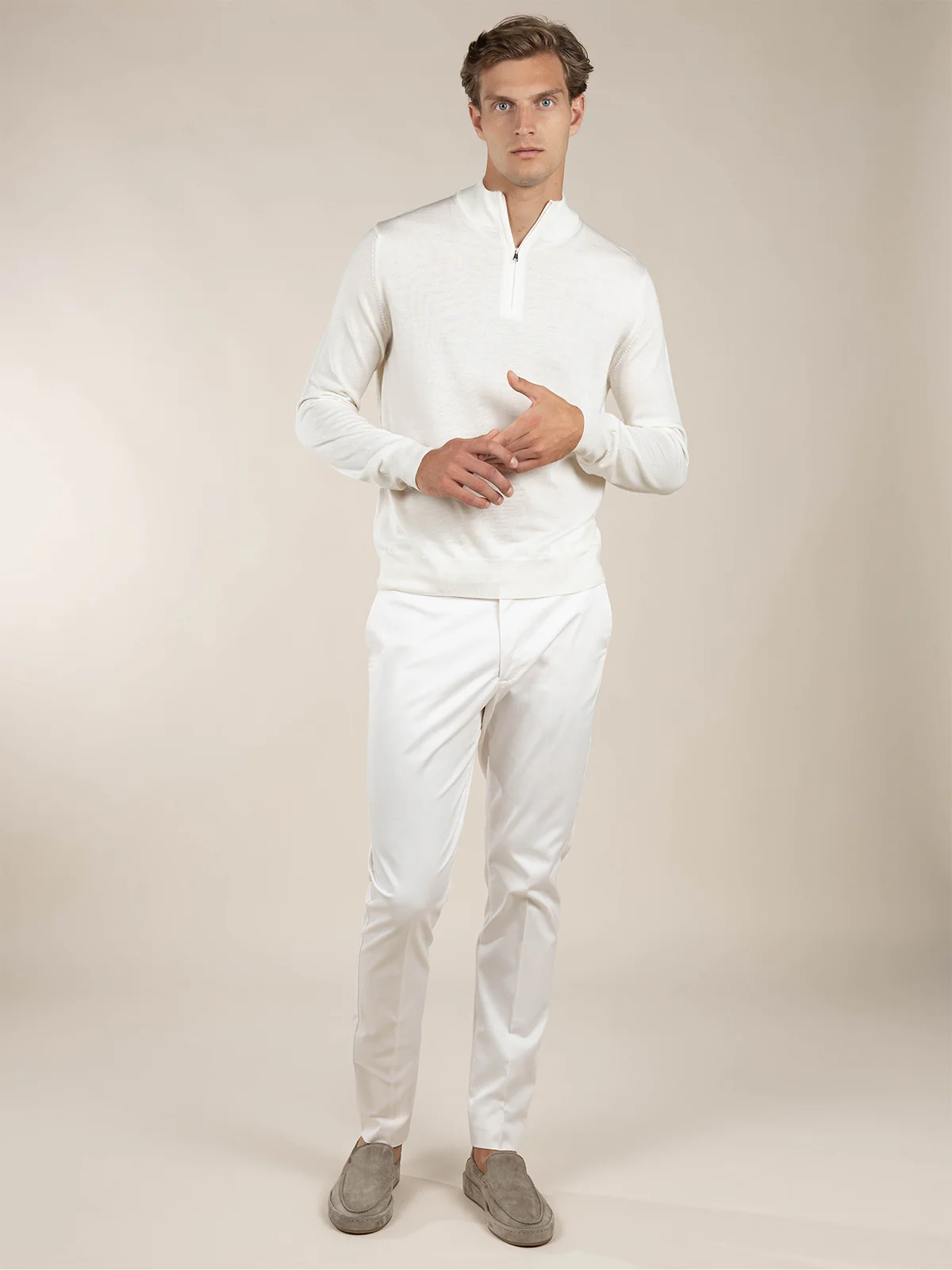 Extrafine Merino Zipper Sweater Ivory - Image 8