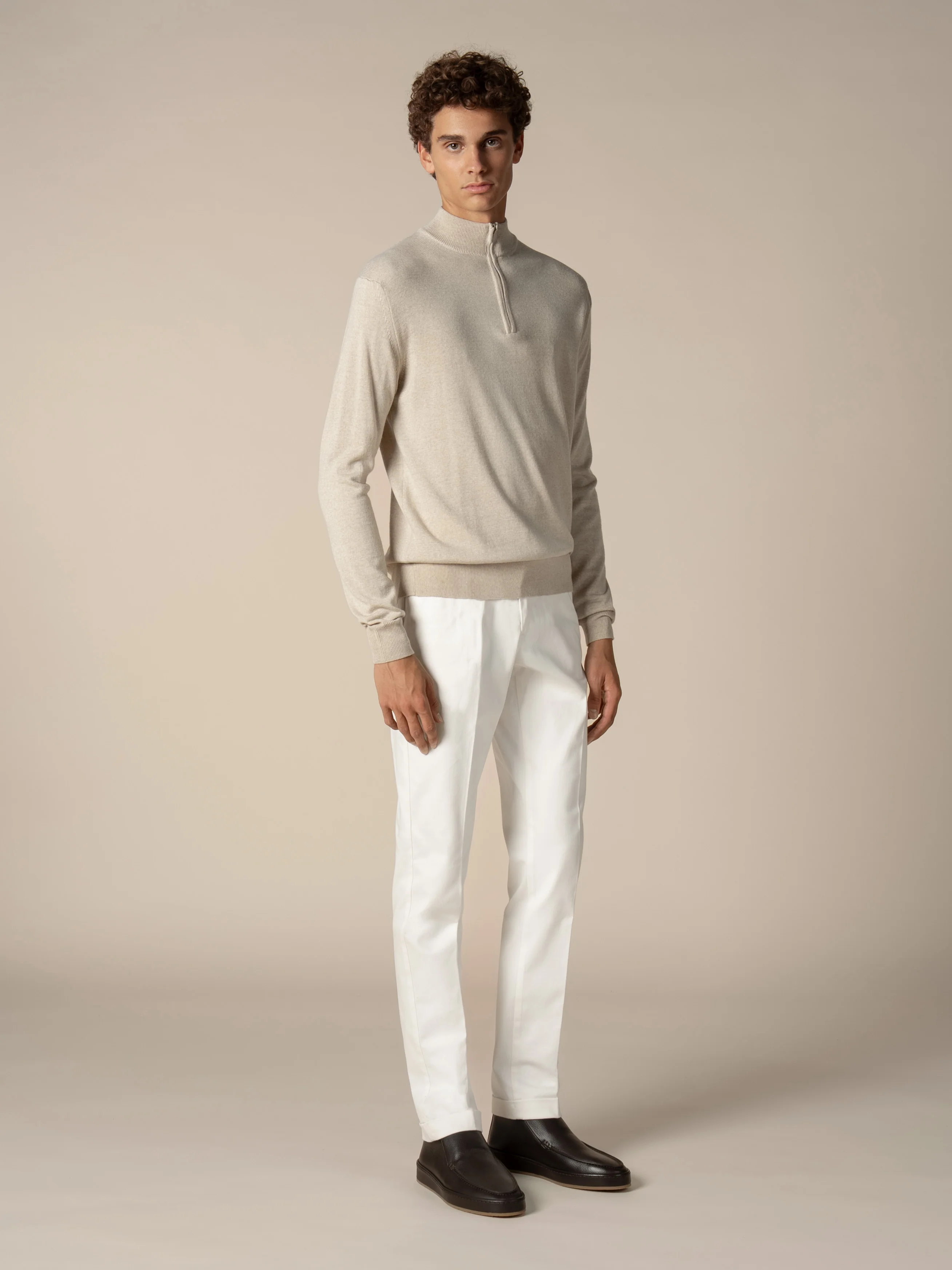 Extrafine Merino Zipper Sweater Light Beige - Image 6