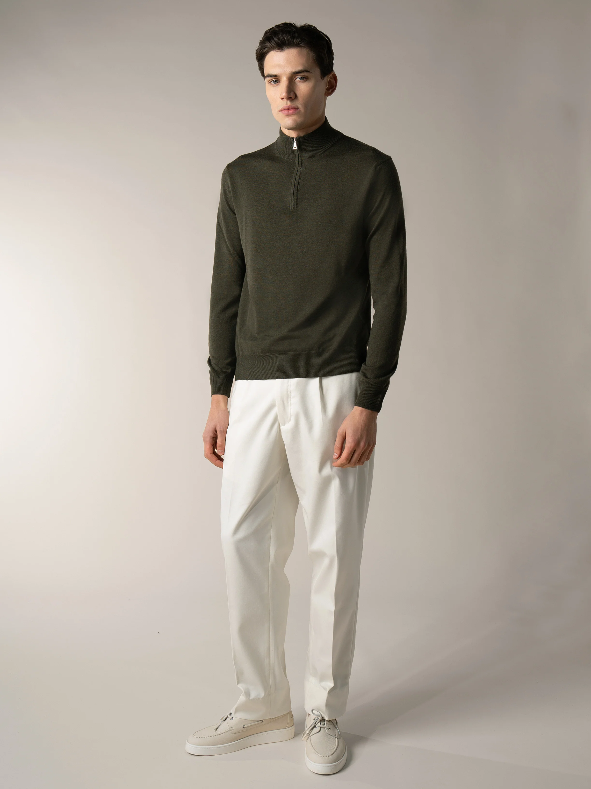 Extrafine Merino Zipper Sweater Olive - Image 7