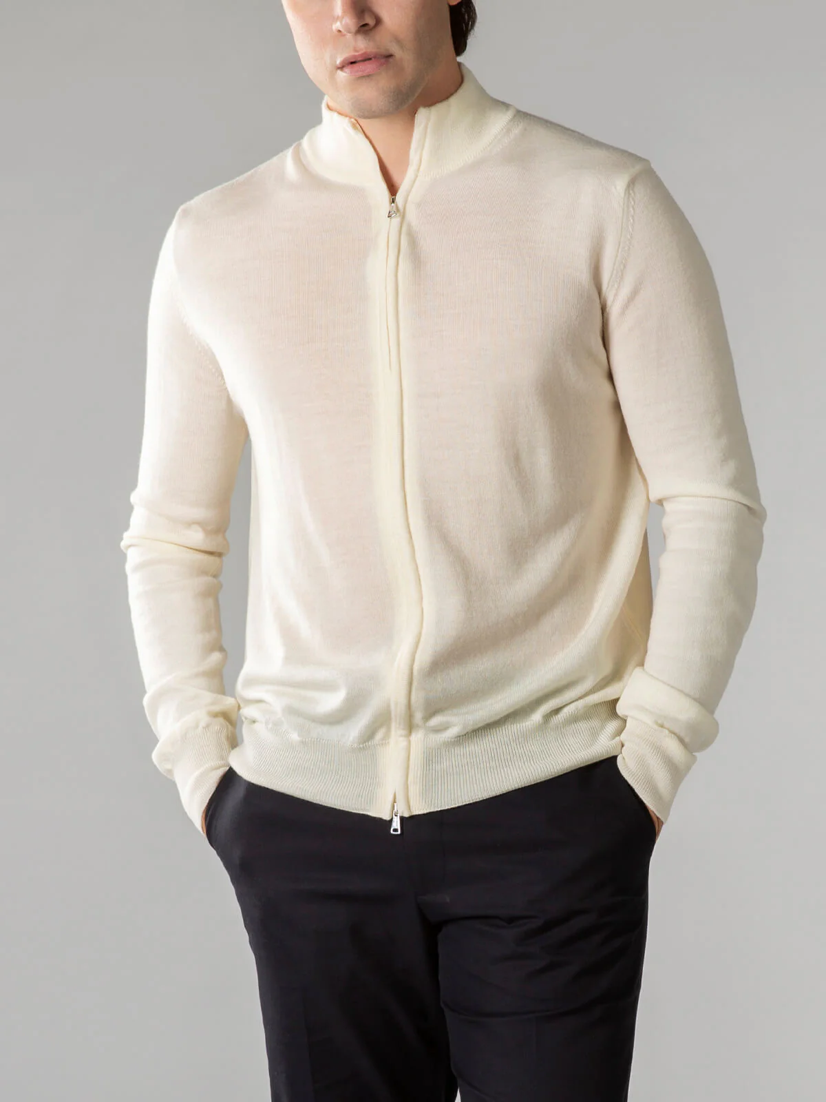 Extrafine Merino Zipper Vest Ivory - Image 3