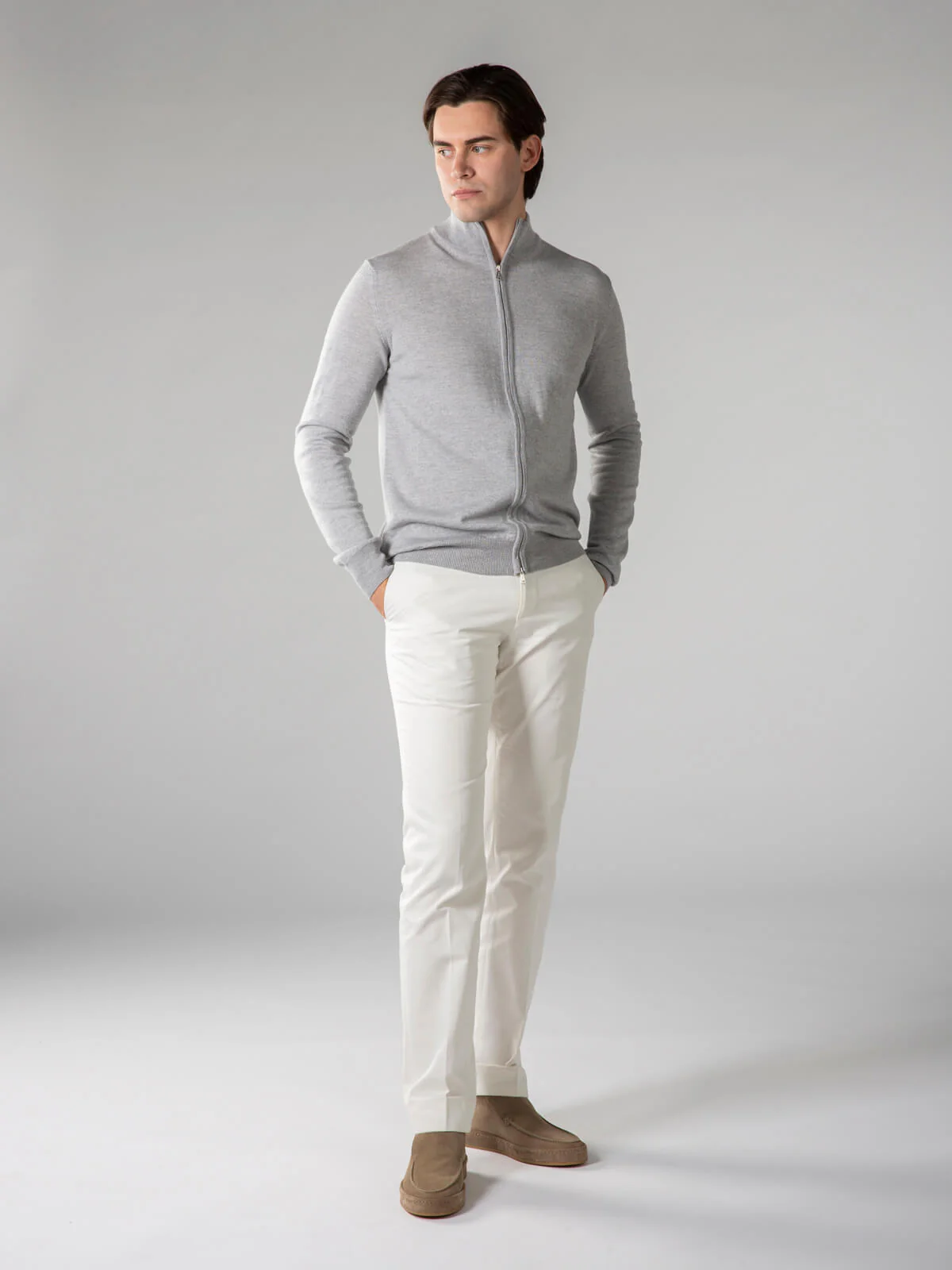 Extrafine Merino Zipper Vest Light Grey - Image 7