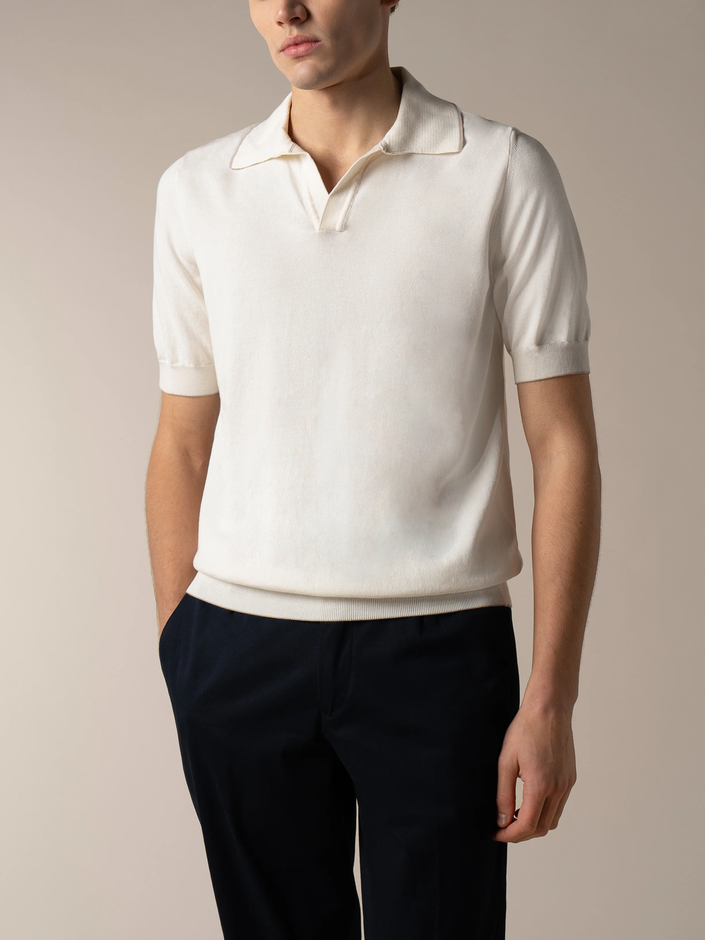 Shortsleeve Buttonless Polo Ivory - Image 2