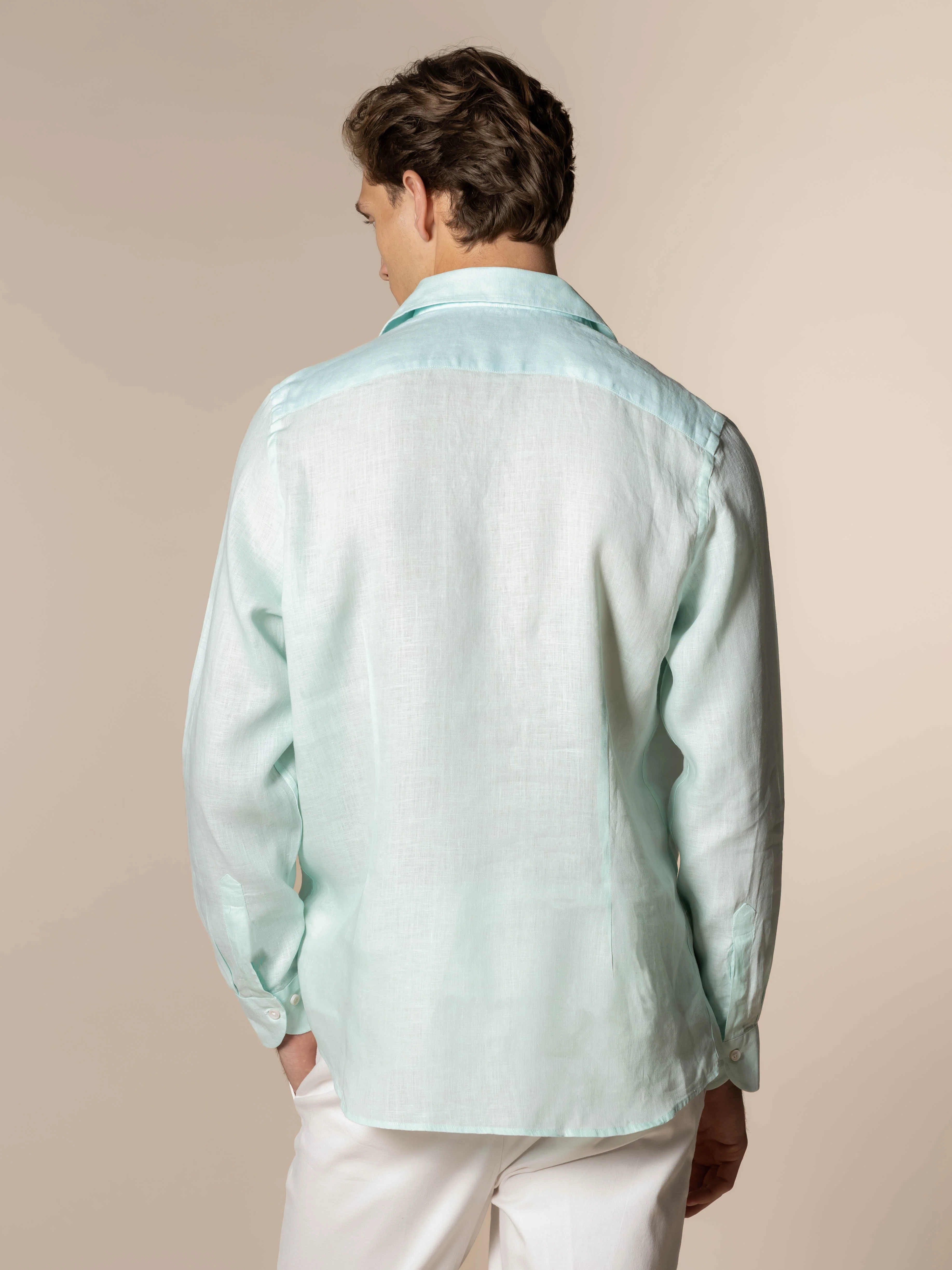 Light Aqua Linen Pop-over Shirt - Image 5