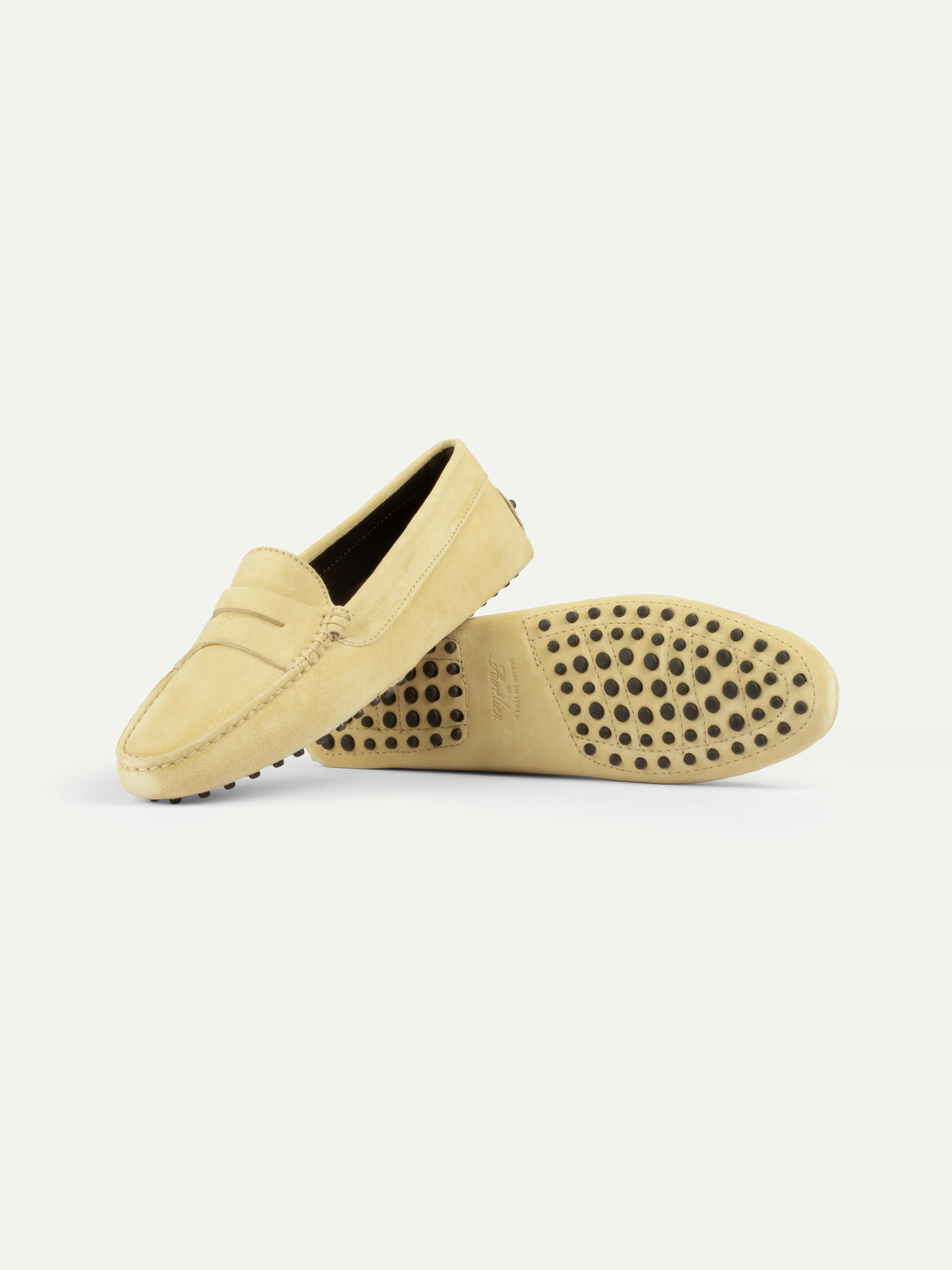 Light Yellow Suede Driving Shoes