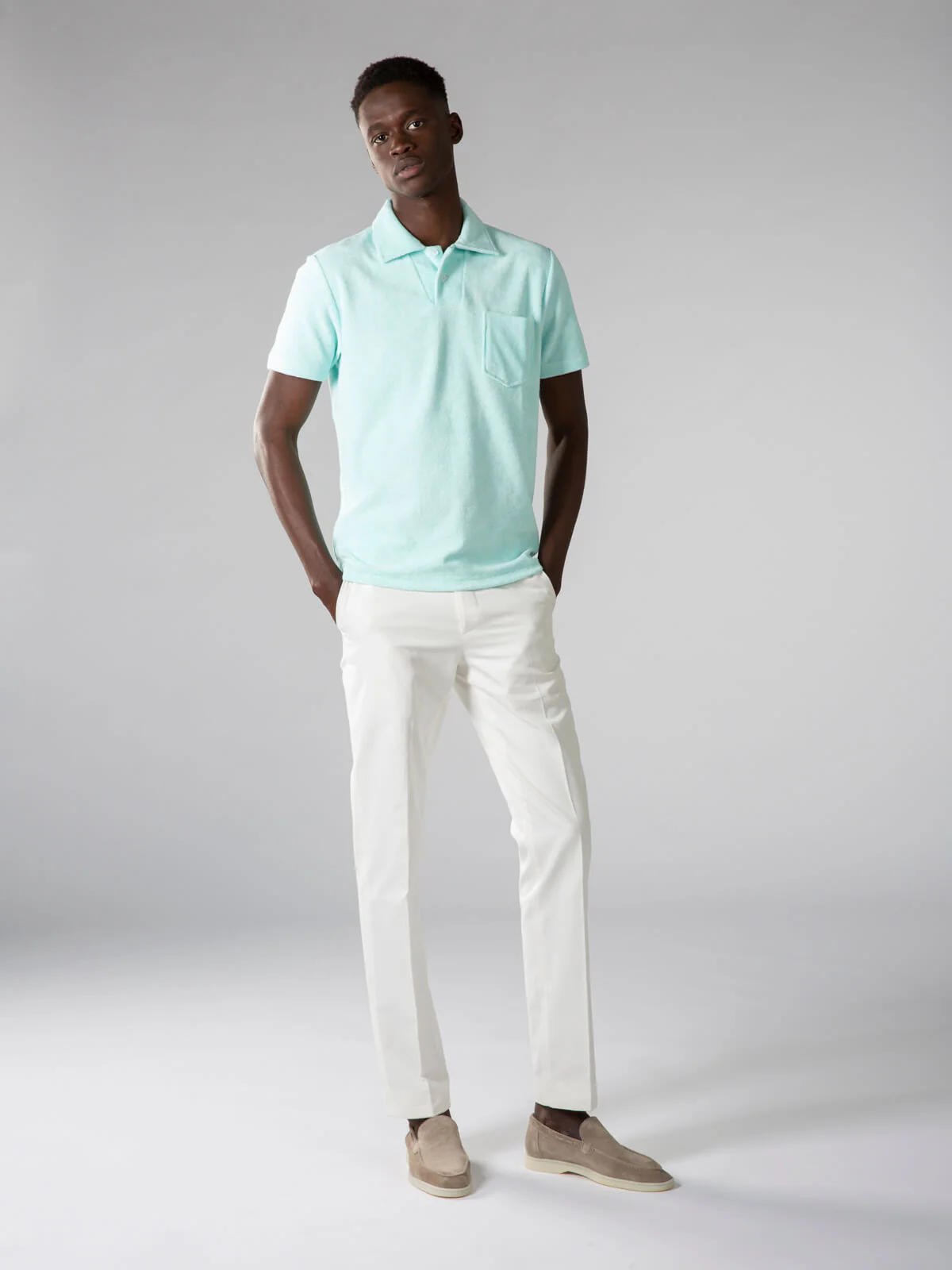 Mint Terry Towelling Polo Shirt - Image 6