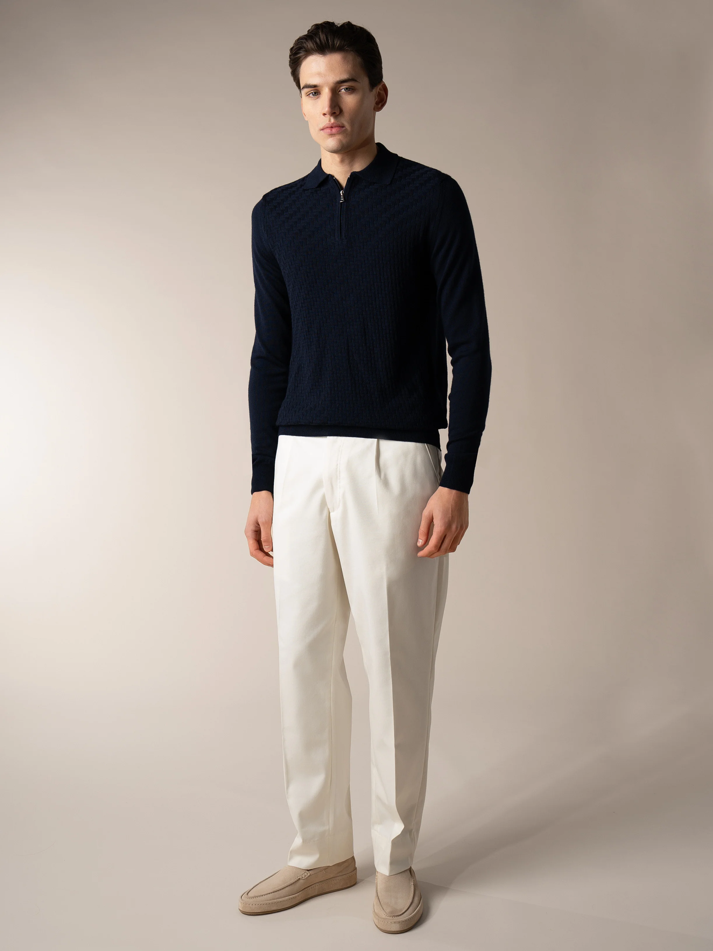 Navy Zipper Polo Basket Weave - Image 6