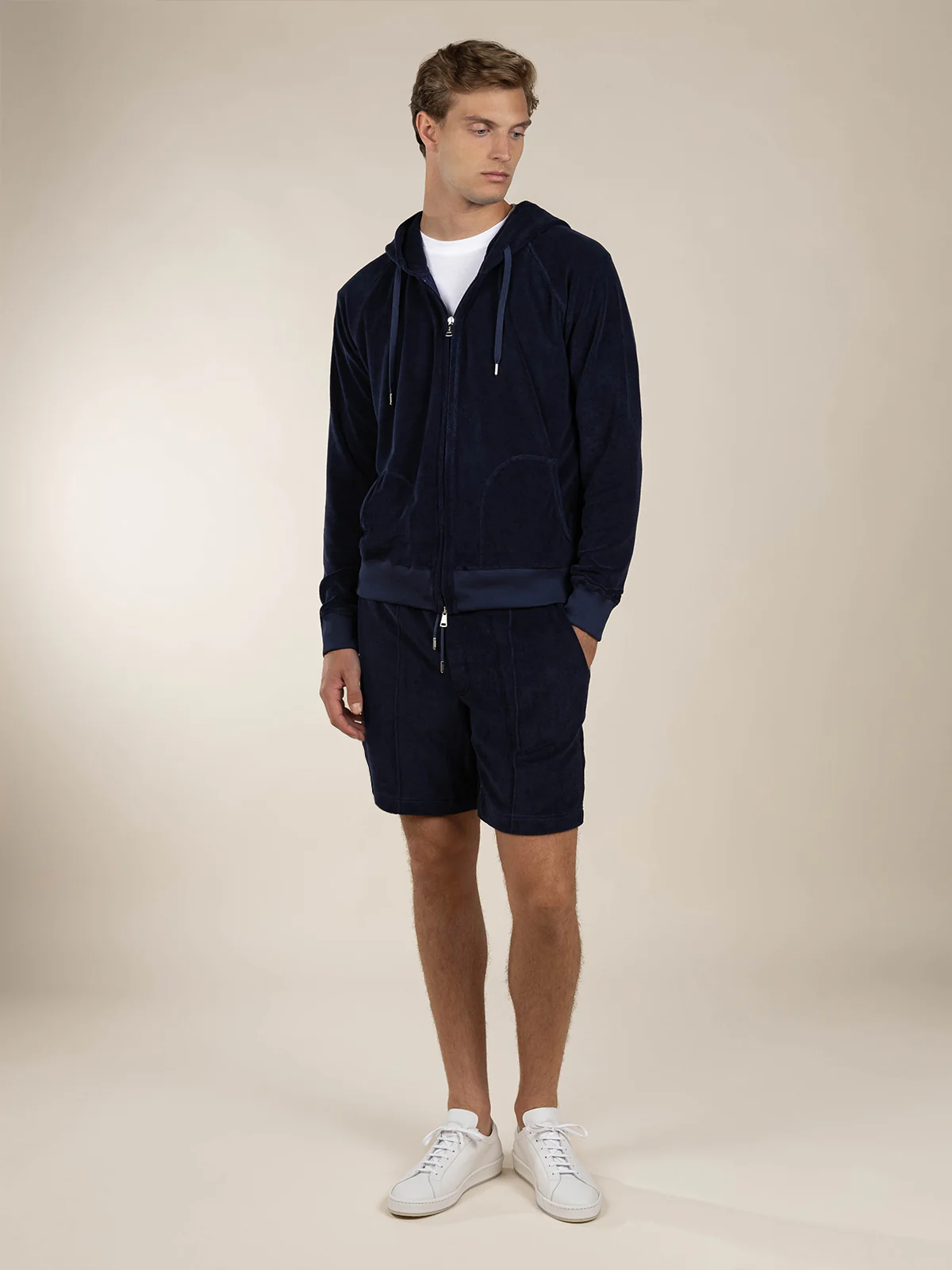 Navy Terry Towelling Leisure Shorts - Image 5