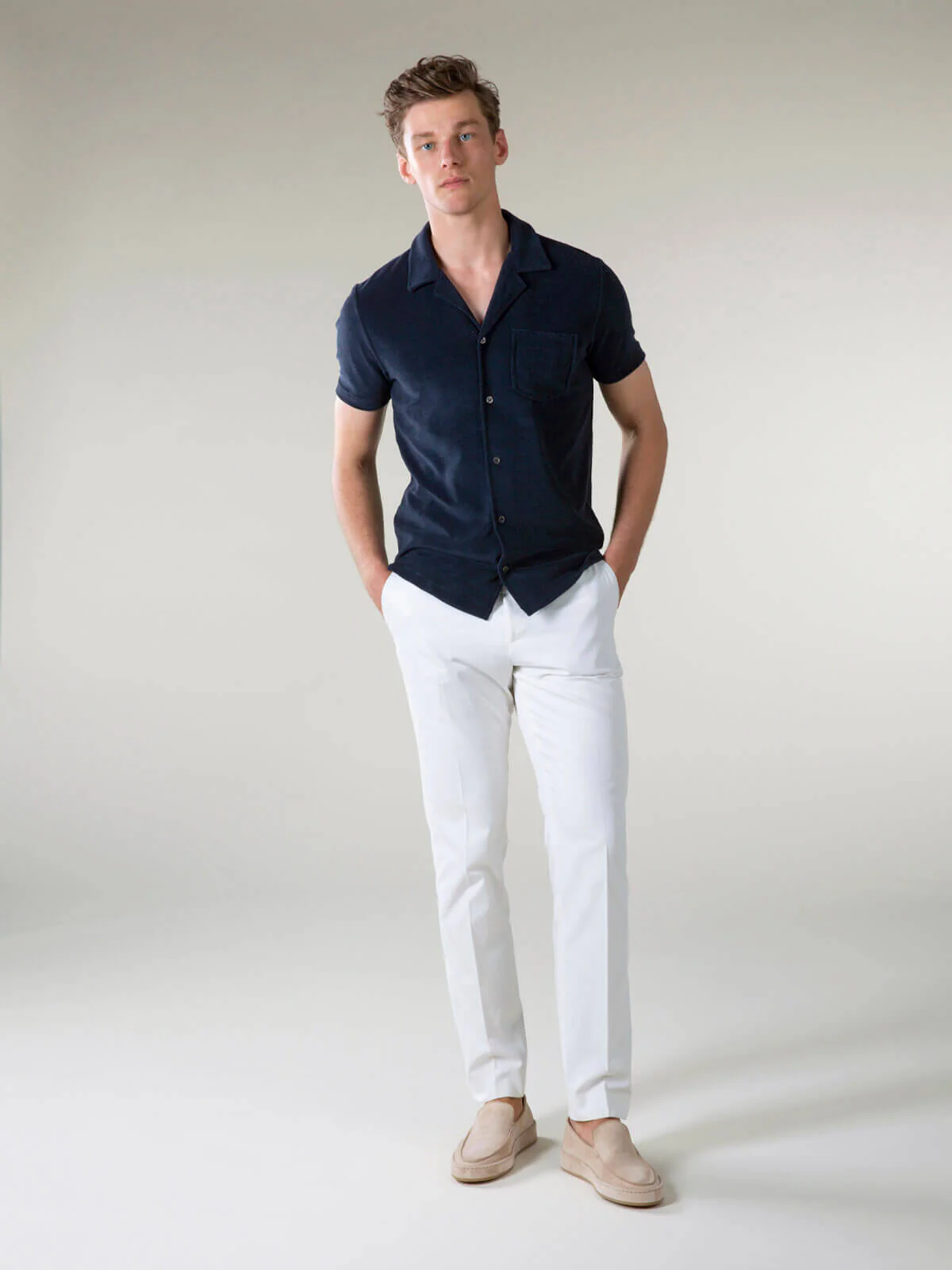 Navy Terry Towelling Resort Shirt - Image 5