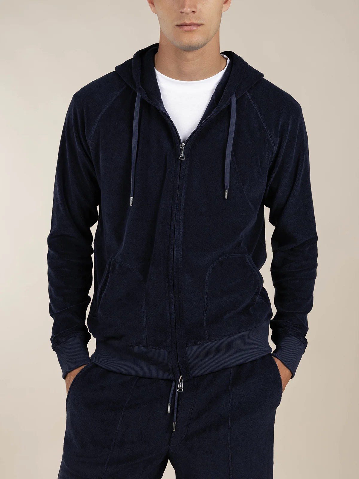 Navy Terry Towelling Zipper Vest - Image 2