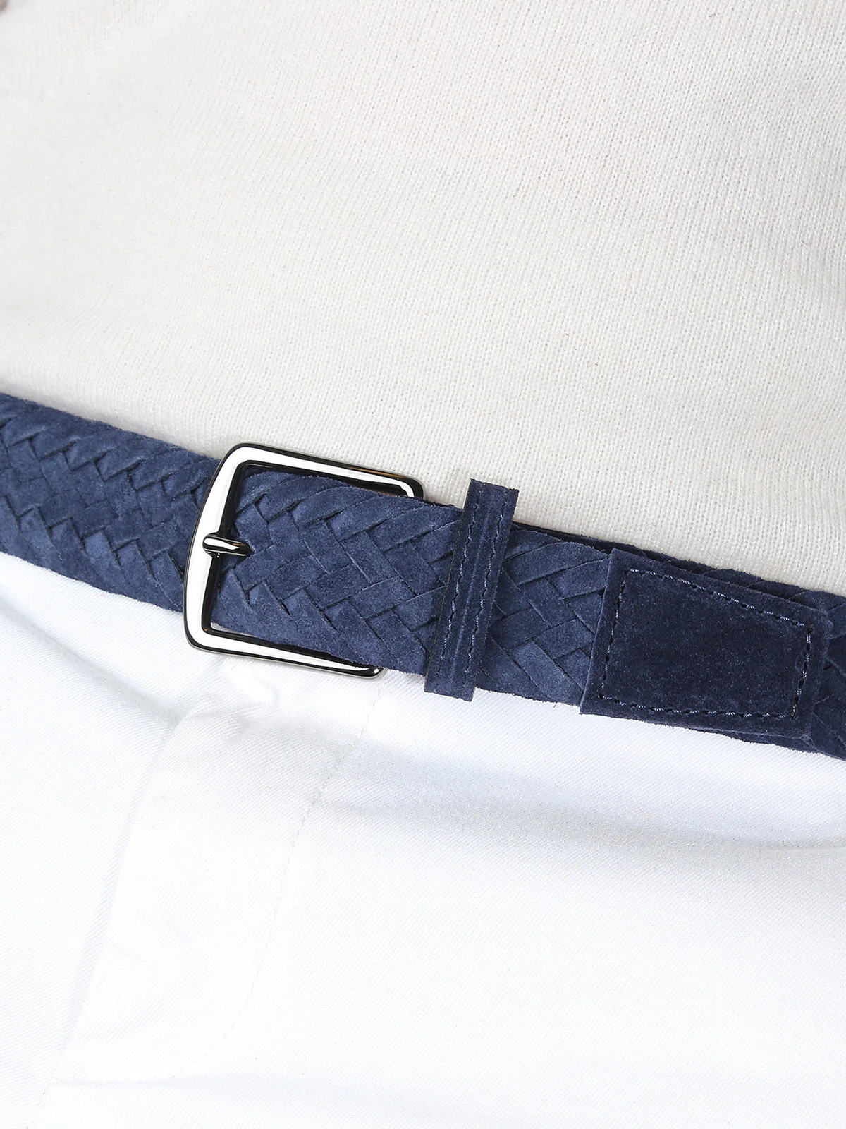 Navy Woven Suede Belt - Image 3